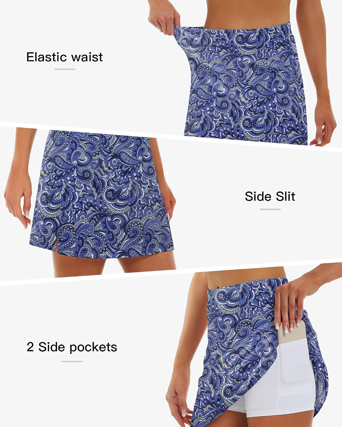 Stelle Women’s Athletic Skorts 17″ Golf Skirts Inner Shorts Tennis Skort with 2 Pockets Running Sports Pickleball Skirt(Twirly Paisley Print)