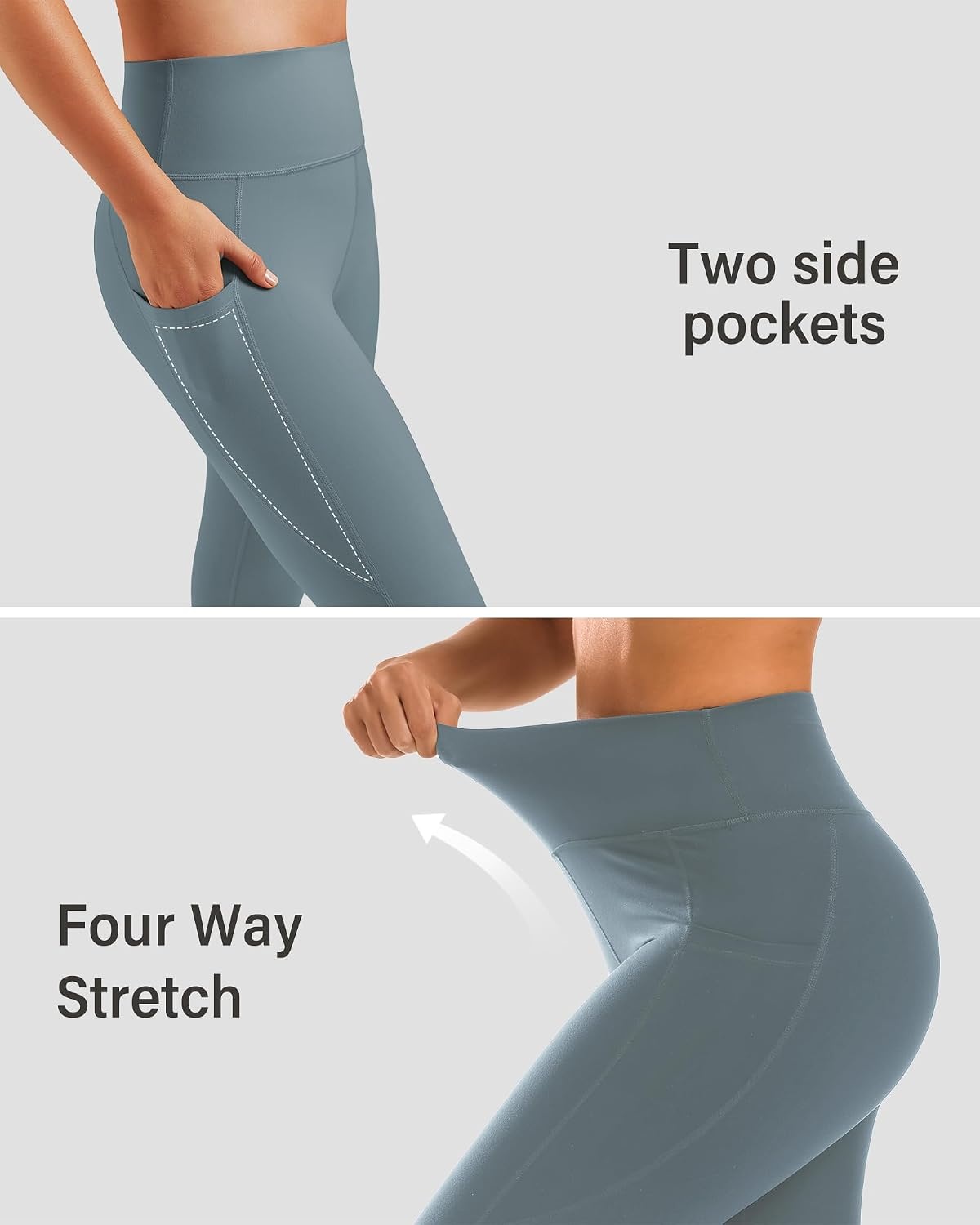 Stelle High Waisted Yoga Leggings with Pockets, Buttery Soft Workout Yoga Pants for Women Tummy Control Running Gym(Brushed Buttery Soft-gray Sage)
