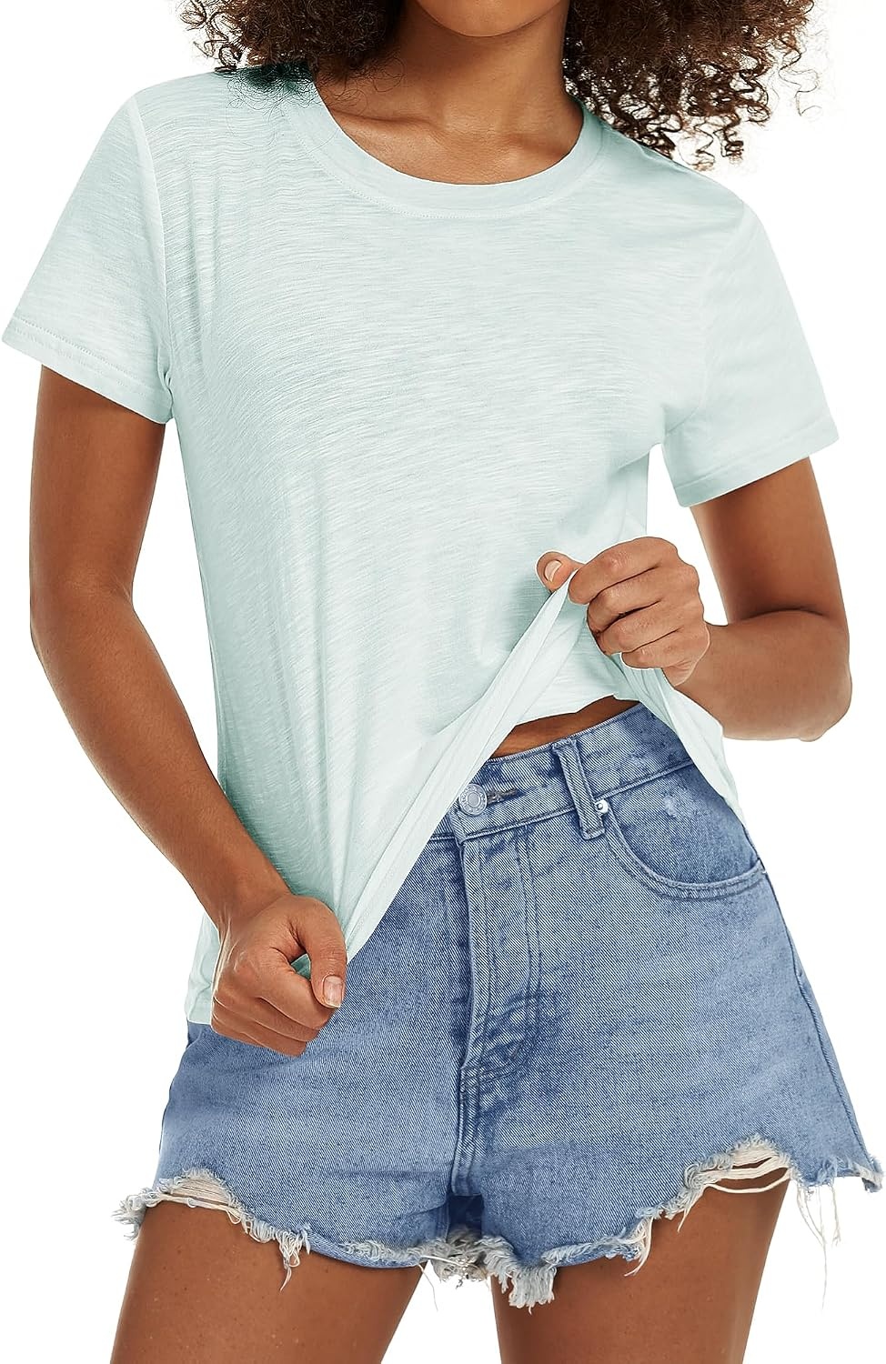 Stelle Women T Shirts Crew Neck Short Sleeve Shirts Soft Summer Classic Fit Tees(Mint Green)