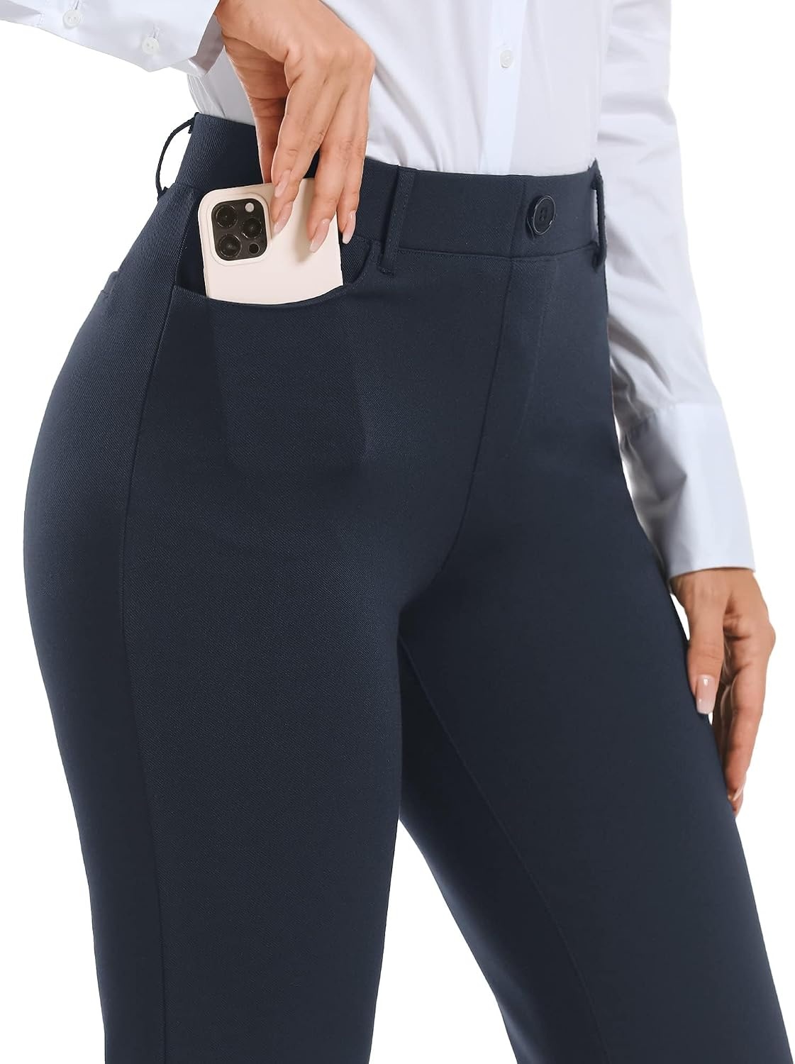 Stelle Women 28″/30″/ 32″ Bootcut Dress Pants Business Casual Work Pants with Pockets Pull On Regular Slacks for Office(Navy)