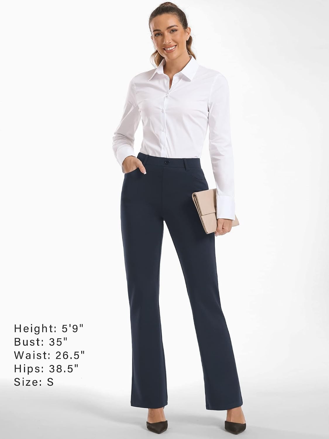 Stelle Women 28″/30″/ 32″ Bootcut Dress Pants Business Casual Work Pants with Pockets Pull On Regular Slacks for Office(Navy)