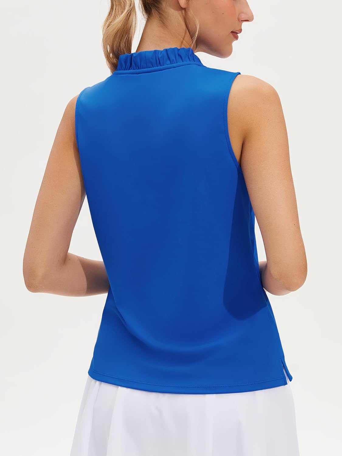 Stelle Womens Wrinkle Resist Golf Shirts UPF 50+ Sleeveless Ruffle V-Neck Tank Top Tennis Athletic Workout Top(Sapphire)
