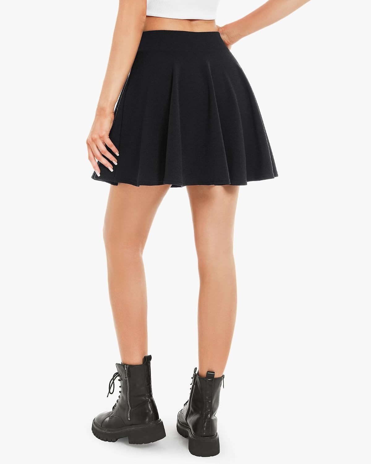 Stelle Women’s Casual Skort with Shorts Basic Versatile Stretchy Flared Pleated Skater Mini Skirts(Black)