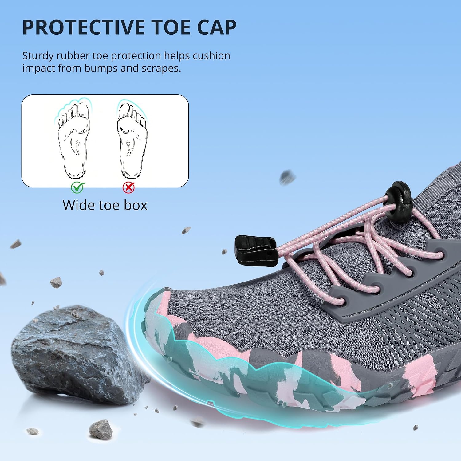 Stelle Womens Water Shoes for Men Adult Aqua Shoes for Swim River | Hiking Beach Boat Pool Quick-Dry Mesh Barefoot Non-Slip Rubber Outsole Lightweight Easy-On Pull Tabs Water Sports(Grey)
