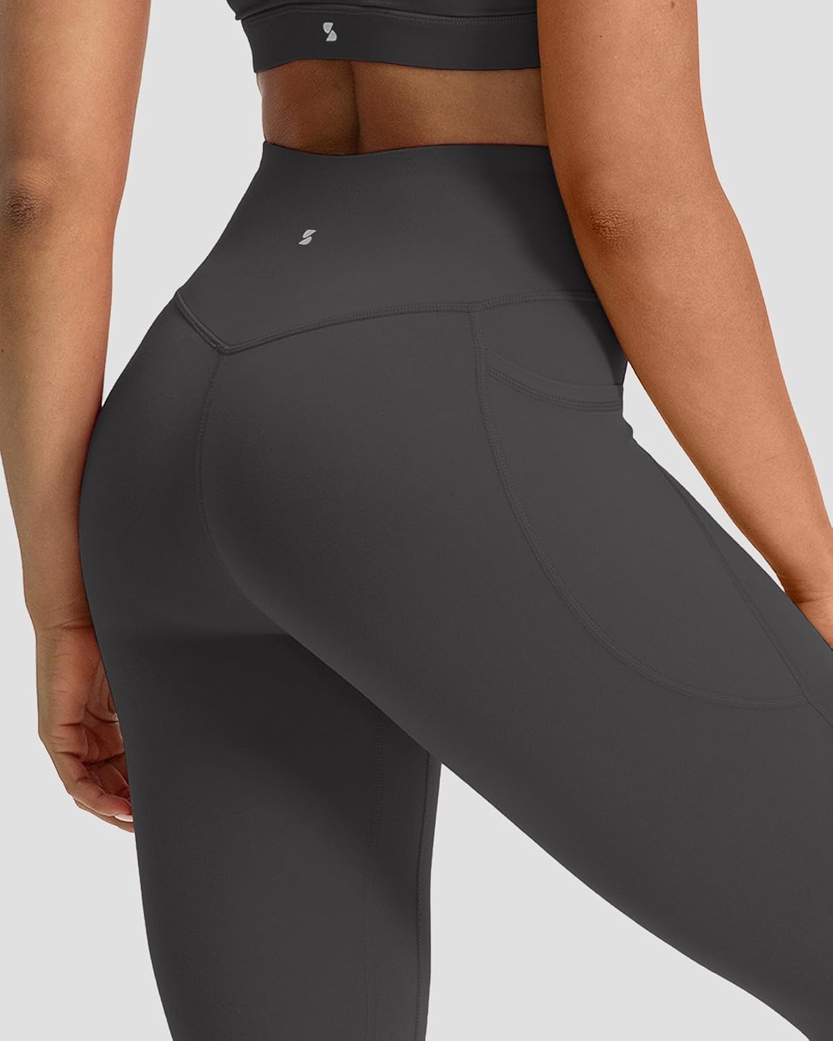 Stelle Leggings for Women with Pockets Workout Mid Waisted Yoga Pants | Flattering mid-waisted fit, Buttery soft, Four-way stretch, Breathable, 2 Side pockets, Fitness, Workout, Active performance(Charcoal)