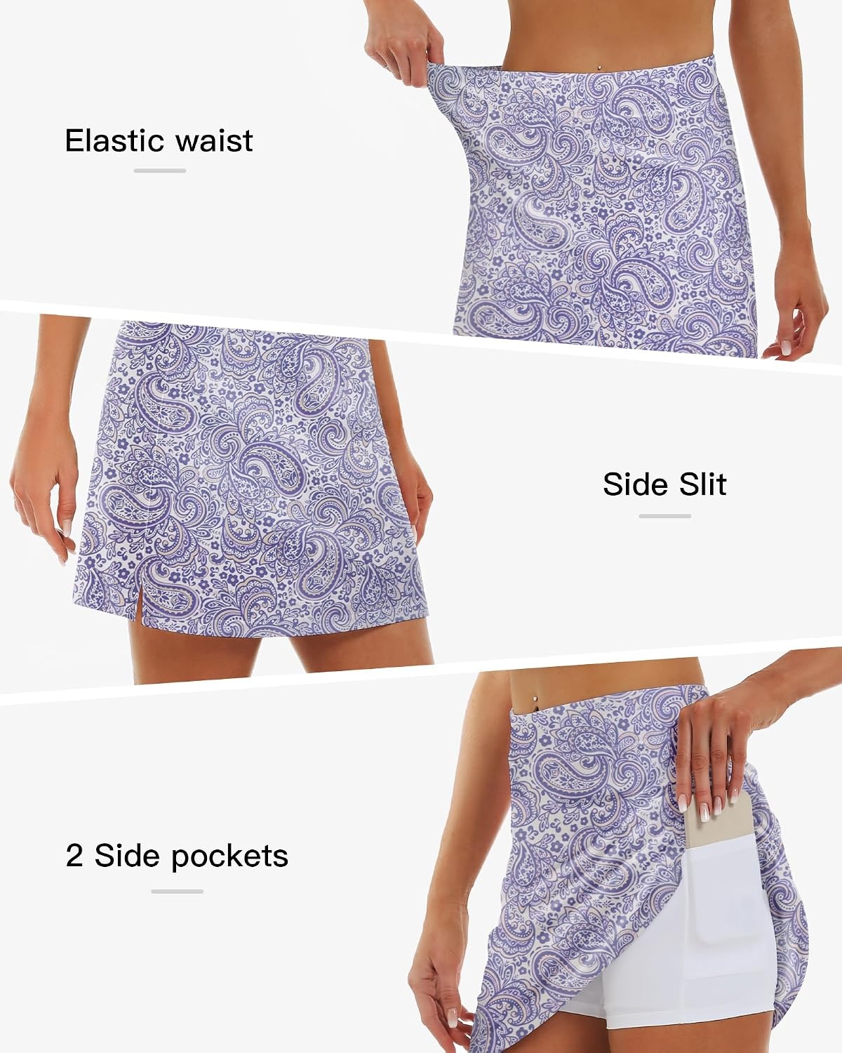 Stelle Women’s Athletic Skorts 17″ Golf Skirts Inner Shorts Tennis Skort with 2 Pockets Running Sports Pickleball Skirt(Porcelain Paisley Print)