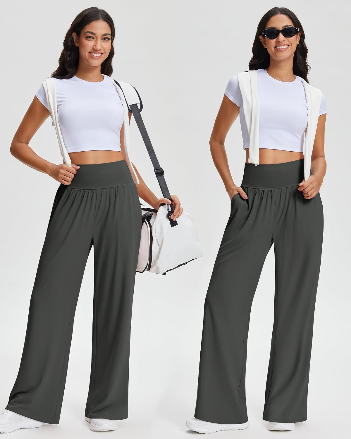 Stelle Women’s Wide Leg Lounge Pants Soft Stretch Casual Travel Wear | Elastic waistband, Relaxed fit, Breathable fabric, Yoga, Lounge, Vacation, Everyday comfort(Charcoal)