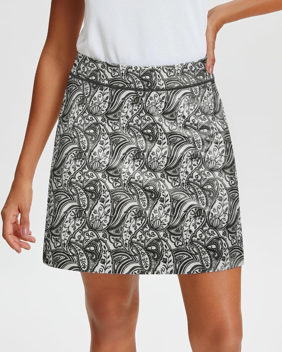 Stelle Women’s Athletic Skorts 17″ Golf Skirts Inner Shorts Tennis Skort with 2 Pockets Running Sports Pickleball Skirt(Black Paisley Print)