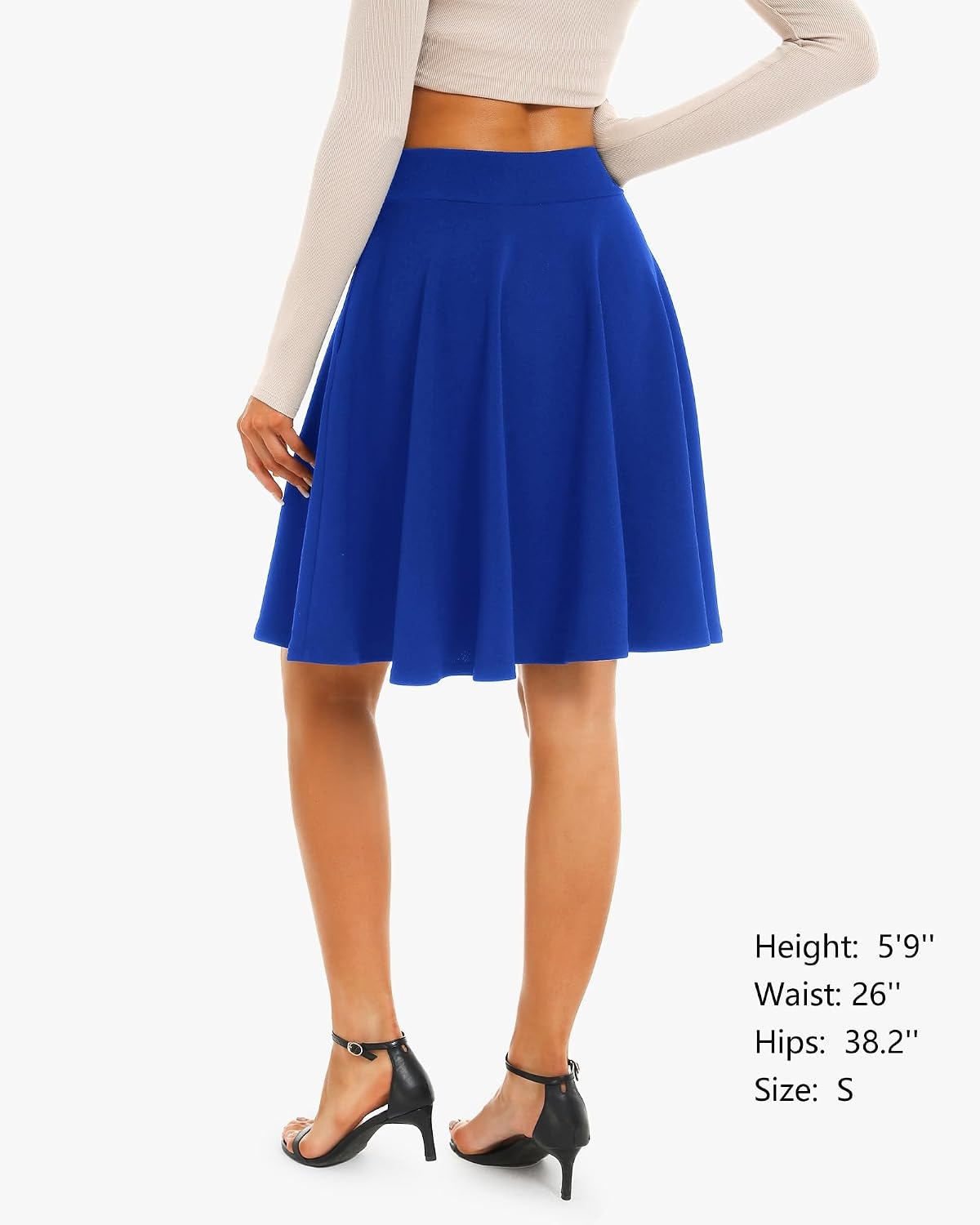 STELLE Women’s 21″ Knee Length Skirts with Pockets Casual Basic Midi Skirt Stretchy High Waisted Skater Flared Pleated(Cobalt Blue)