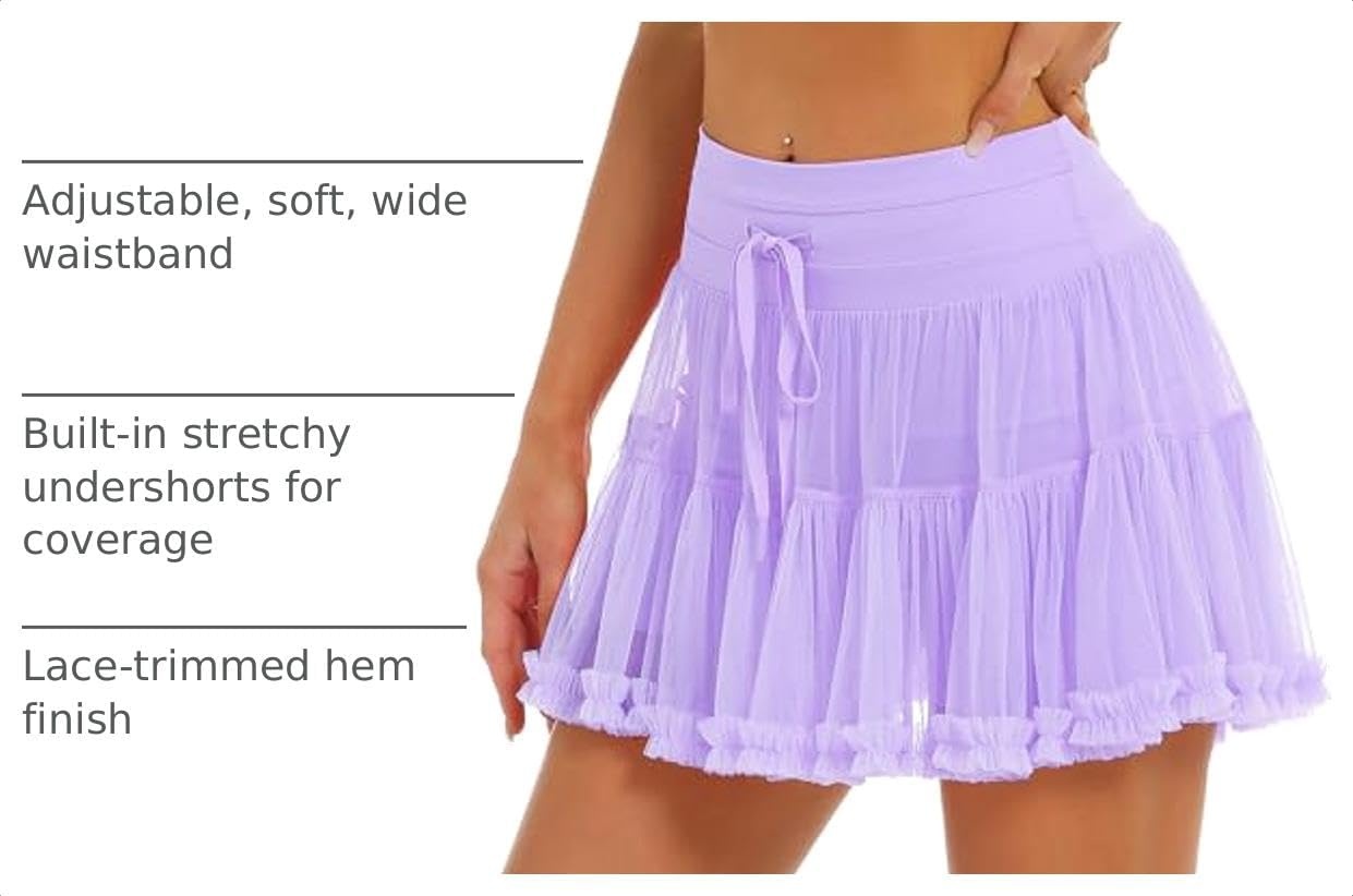 Stelle Womens Tiered Ruffle Tennis Athletic Skirts with Built in Shorts(Lilac)
