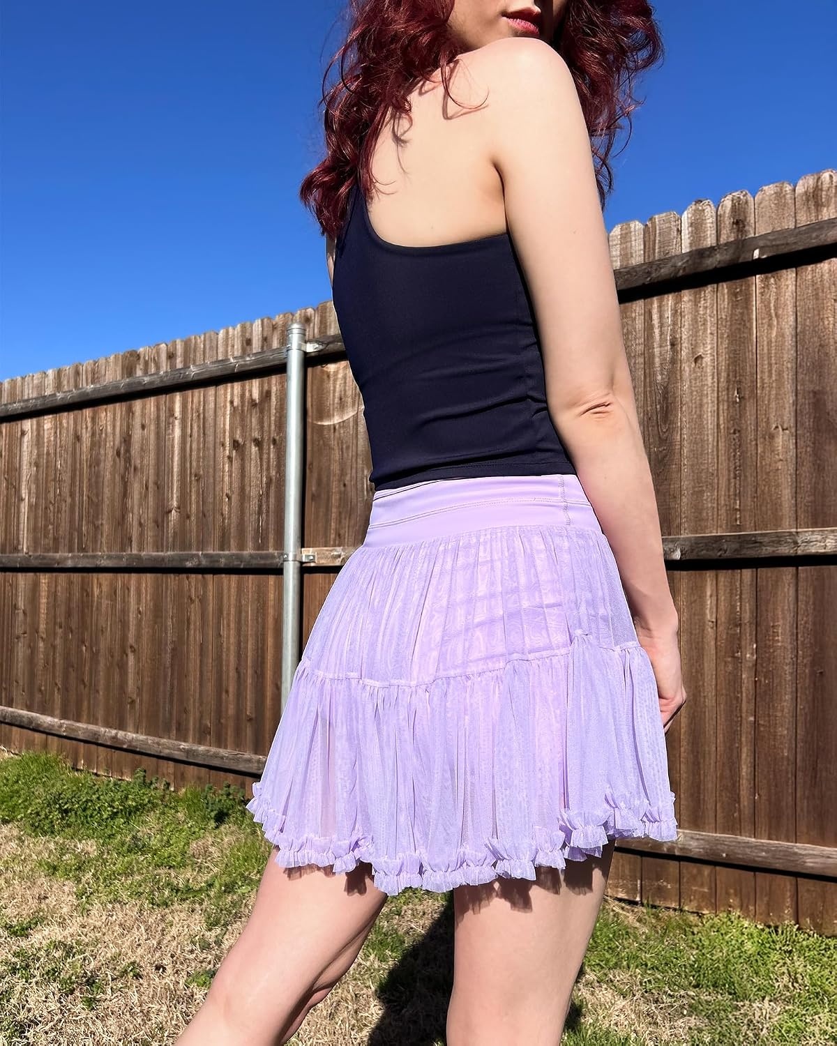 Stelle Womens Tiered Ruffle Tennis Athletic Skirts with Built in Shorts(Lilac)