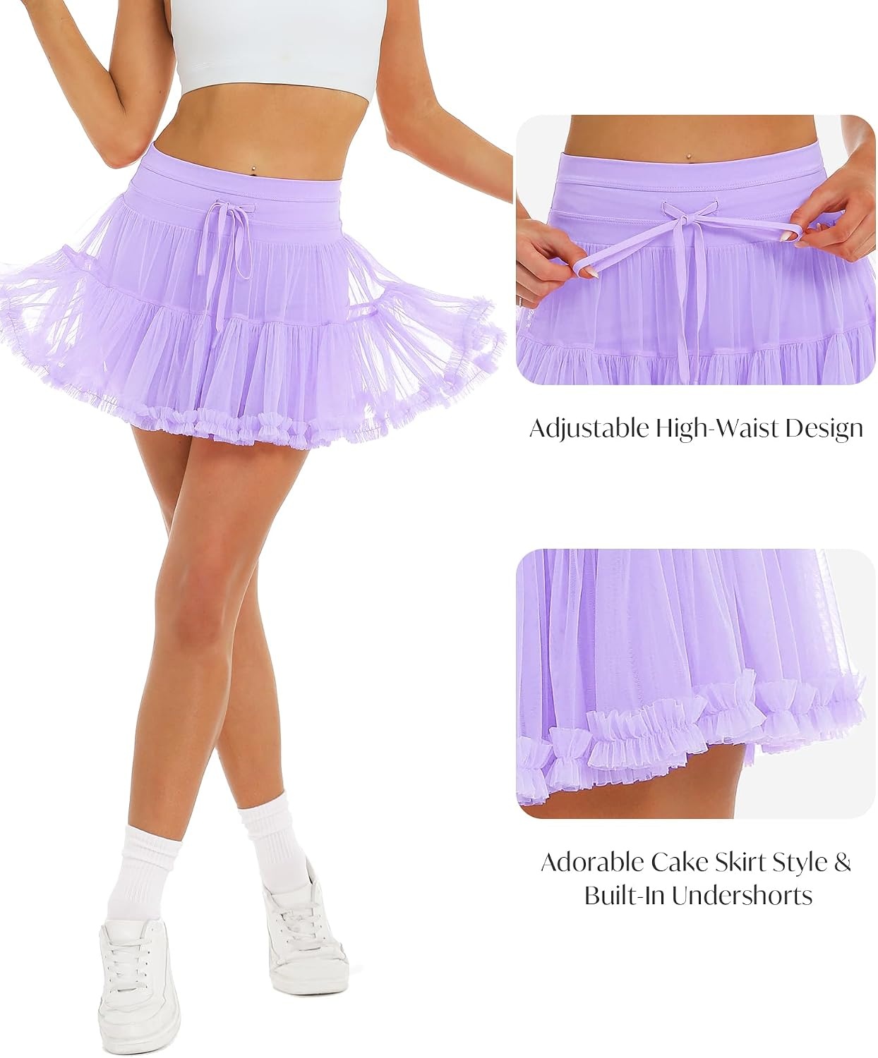 Stelle Womens Tiered Ruffle Tennis Athletic Skirts with Built in Shorts(Lilac)