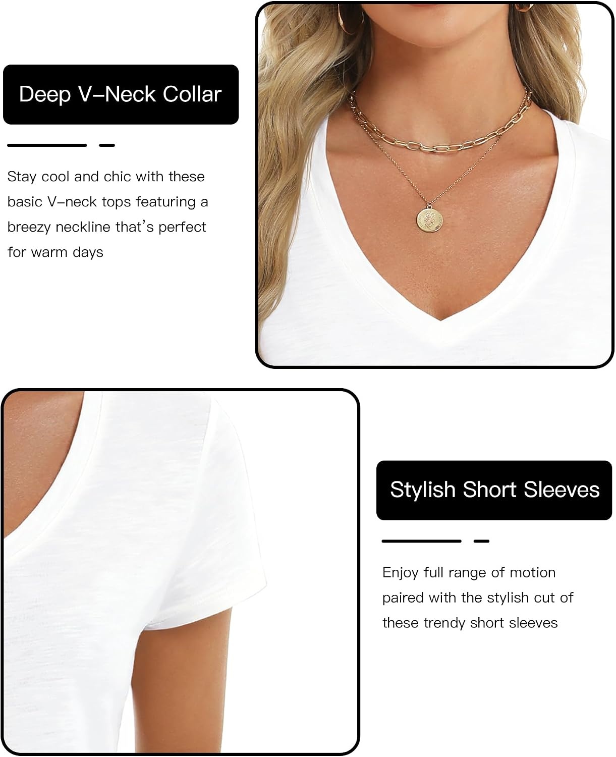 Stelle Womens Modal Soft T Shirts Short Sleeve V Neck Basic Tee | Breathable fabric, Loose Fit, Lightweight, Layering essential, Streetwear, Summer Outfits(White)