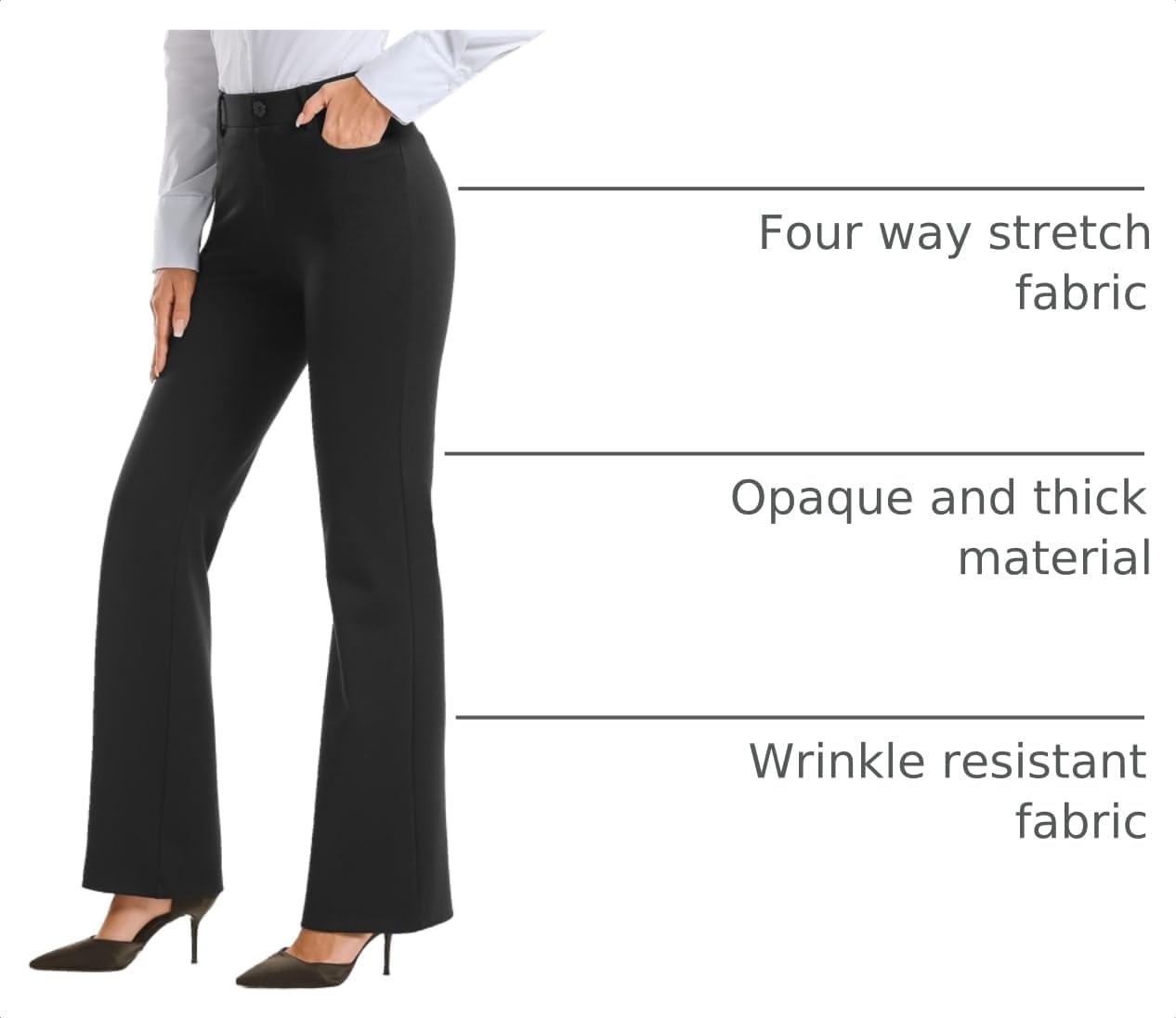 Stelle Womens Bootcut Stretch Dress Work Pants Slacks with Pockets Pull On | Business Casual Office Slacks, 4-Way Stretch Non-See-Through Fabric, Front Pockets, 28″/30″/32″ Inseam Options(Black)