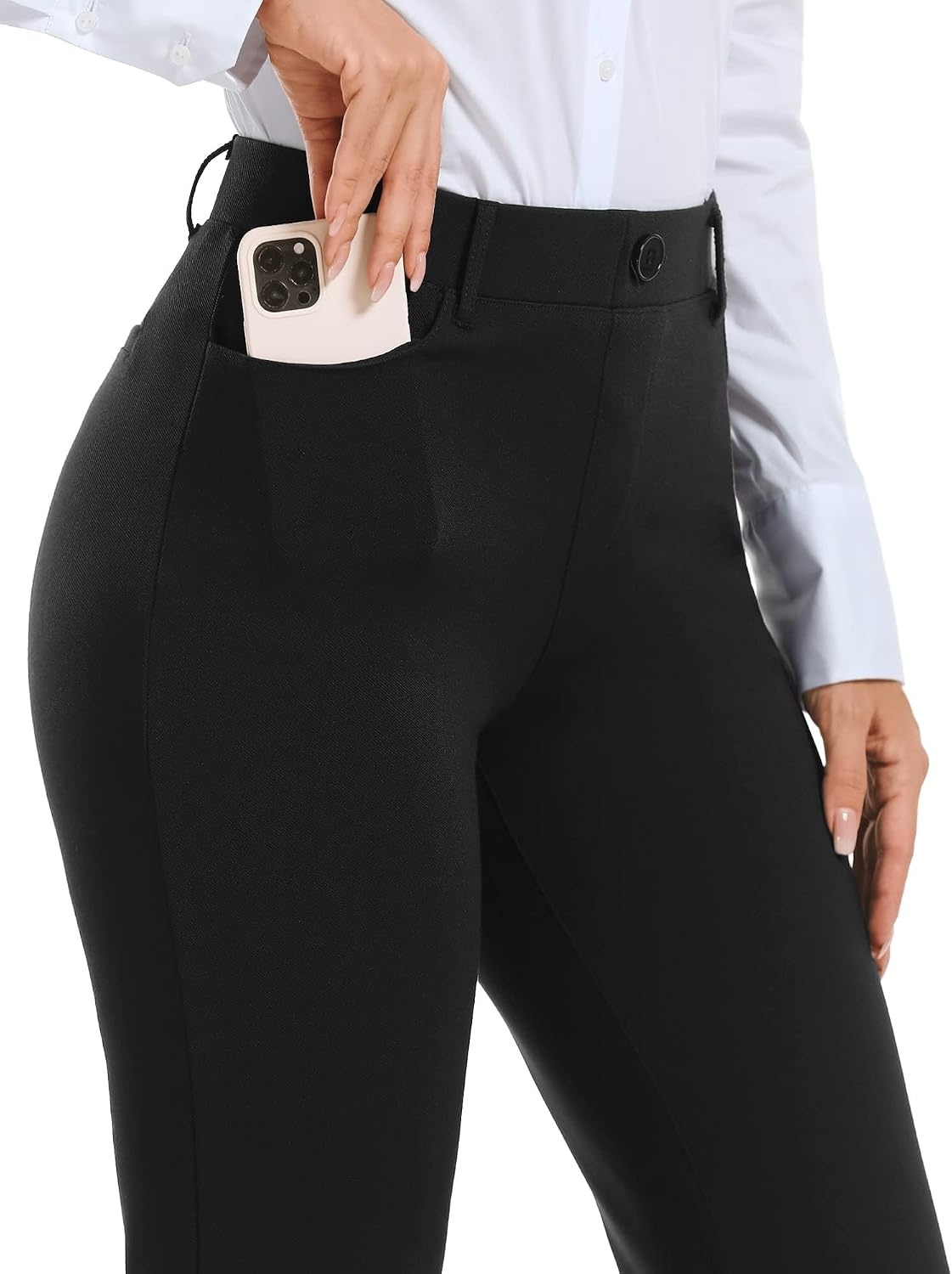 Stelle Womens Bootcut Stretch Dress Work Pants Slacks with Pockets Pull On | Business Casual Office Slacks, 4-Way Stretch Non-See-Through Fabric, Front Pockets, 28″/30″/32″ Inseam Options(Black)