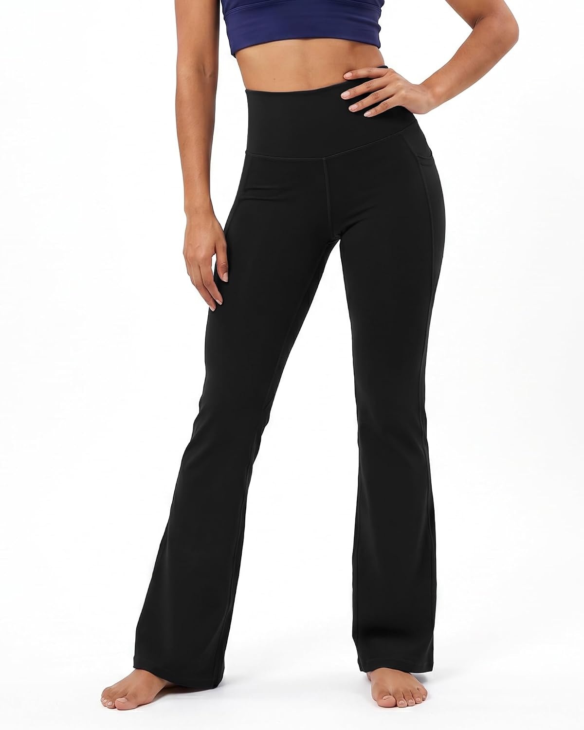 Stelle 31″ Inseam Yoga Pants with Pockets for Women High Waisted Flare Leggings Pilates Daily Yoga Pants(Black)