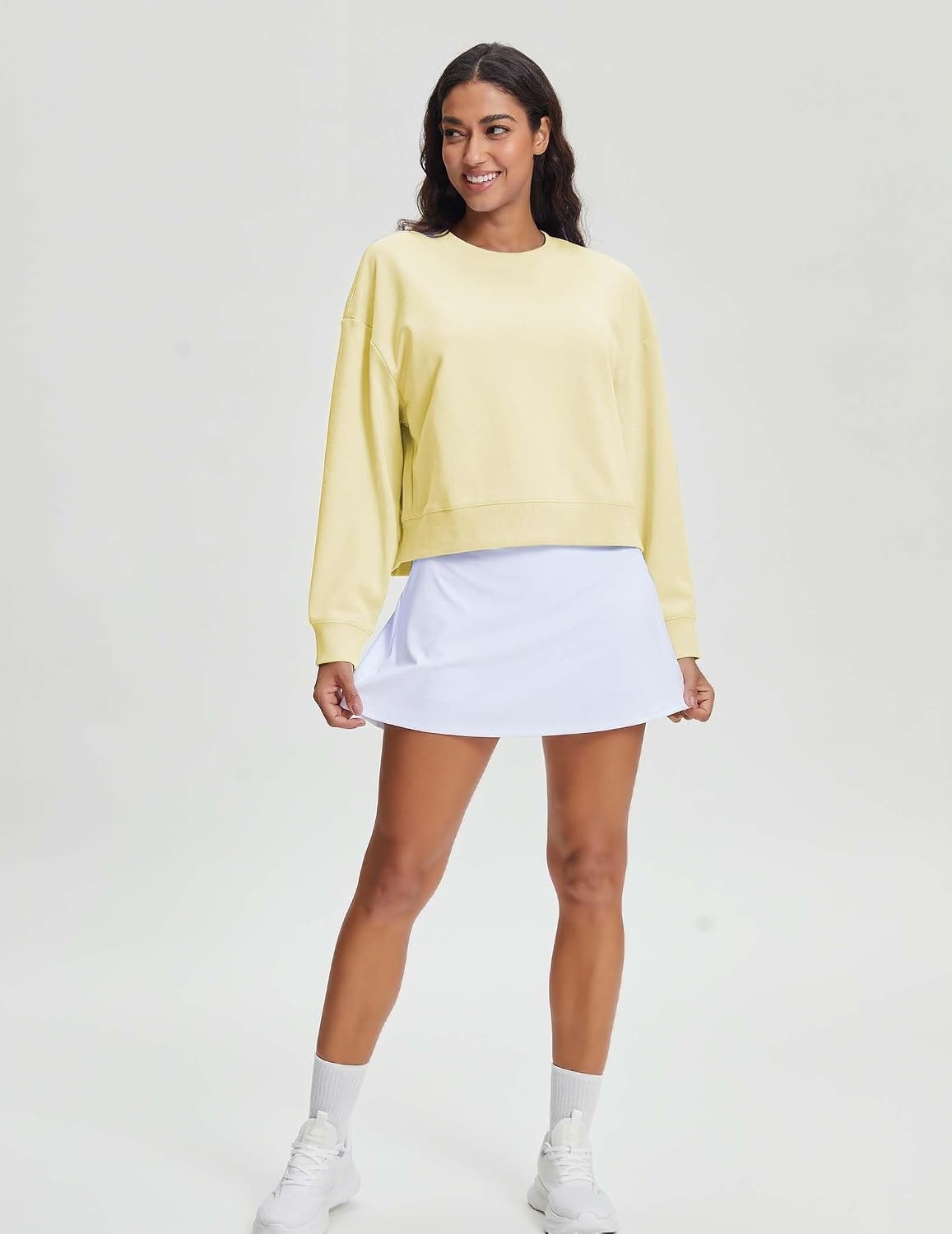 Stelle Women’s Cropped Crewneck Sweatshirt Relaxed Fit Casual Everyday | Soft lining, Ribbed cuffs, Lightweight warmth, Layering essential, Lounge, Travel, Streetwear(Pina Colada)