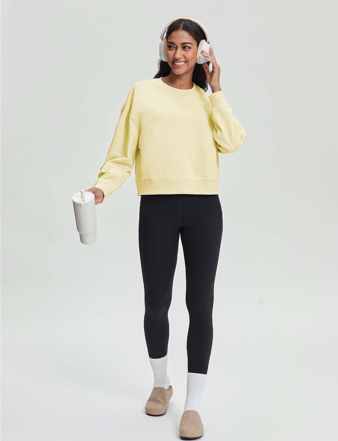 Stelle Women’s Cropped Crewneck Sweatshirt Relaxed Fit Casual Everyday | Soft lining, Ribbed cuffs, Lightweight warmth, Layering essential, Lounge, Travel, Streetwear(Pina Colada)
