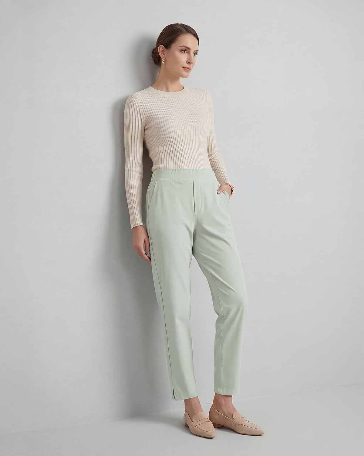 Stelle Women’s Work Pants Stretchy 7/8 Ankle Dress Pants for Women Business Casual Tapered Slacks for Teacher, Golf, Travel(Sage Mist)