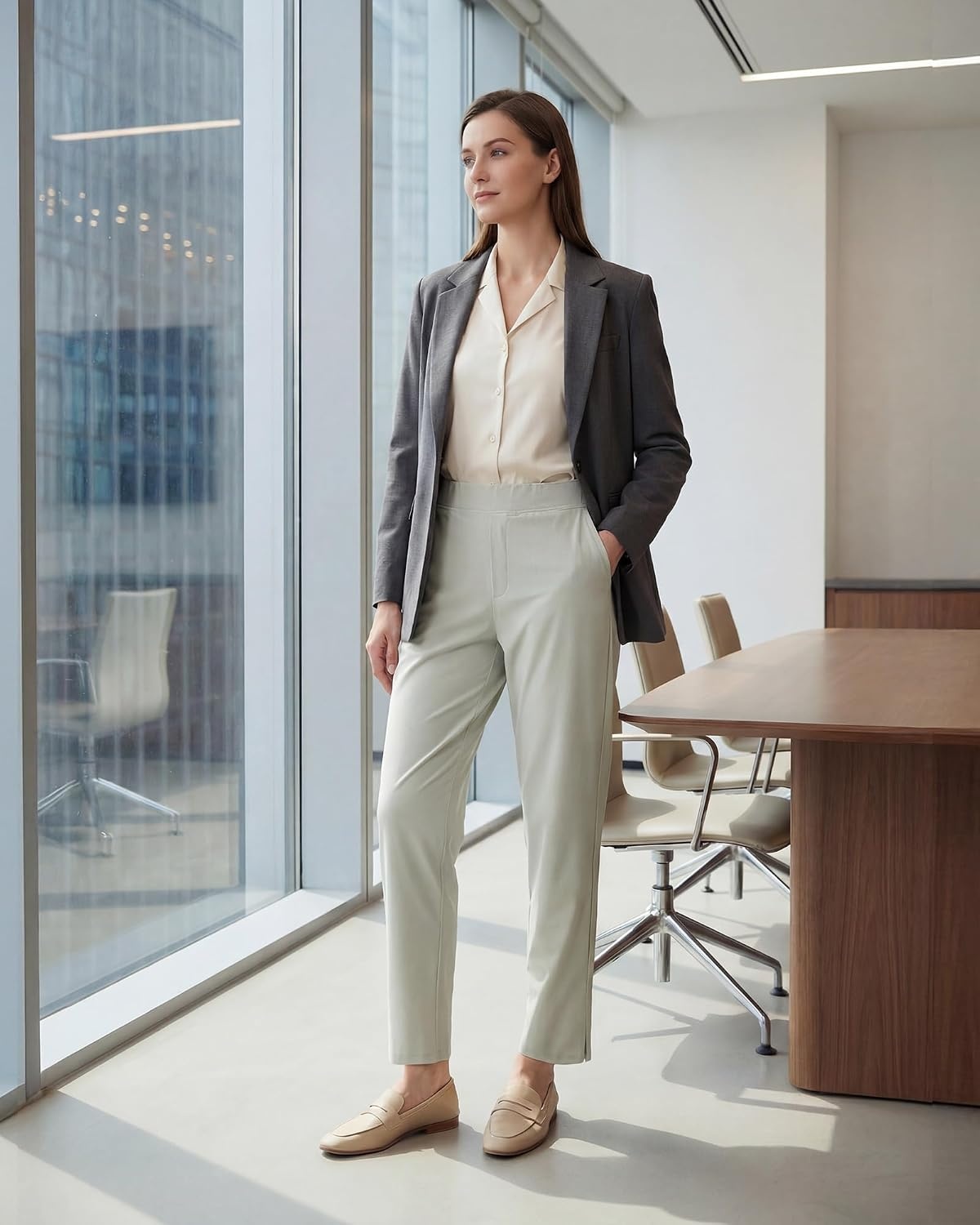 Stelle Women’s Work Pants Stretchy 7/8 Ankle Dress Pants for Women Business Casual Tapered Slacks for Teacher, Golf, Travel(Sage Mist)