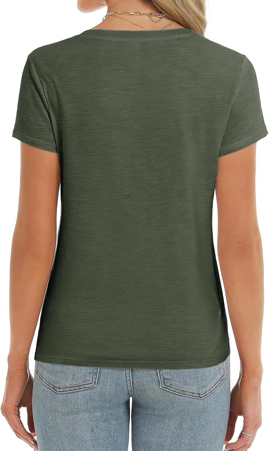 Stelle Womens Modal Soft T Shirts Short Sleeve V Neck Basic Tee | Breathable fabric, Loose Fit, Lightweight, Layering essential, Streetwear, Summer Outfits(Army Green)