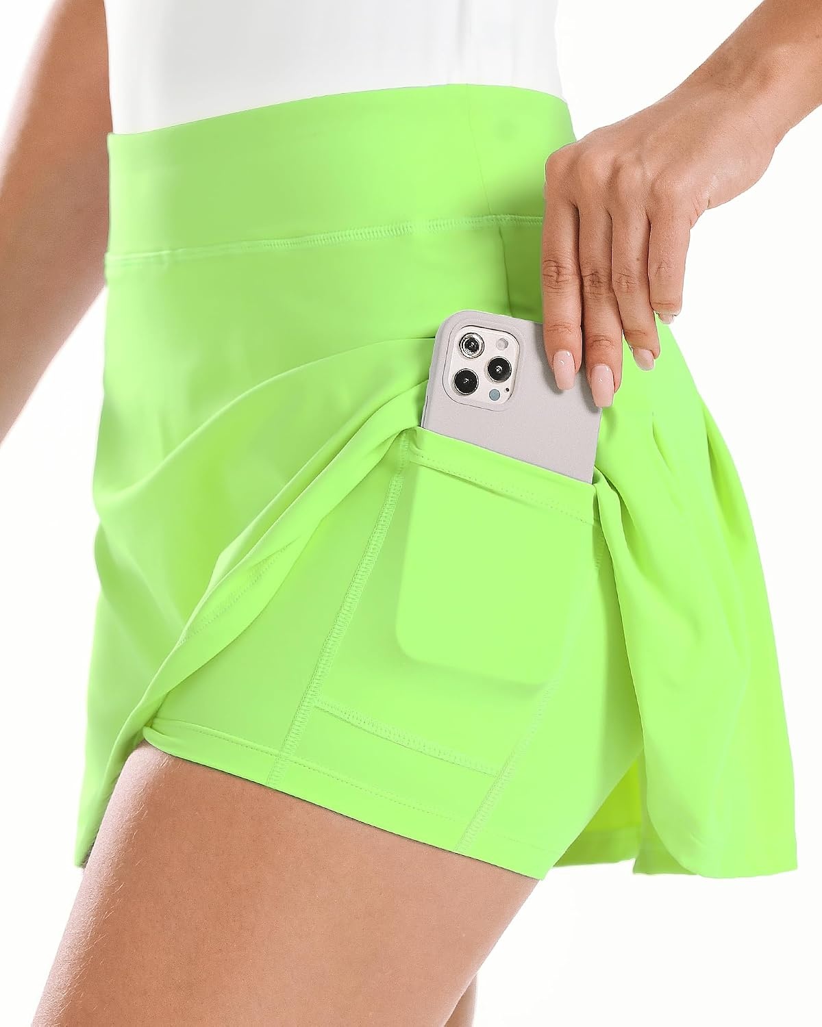 Stelle Women Tennis Skirt High Waisted Athletic Golf Skorts with Pockets | Tummy Control, Built-In Shorts, Deep Pockets, Pleated, Breathable, Lightweight, Tennis, Golf, Pickleball, Running, Workout(Lime Green)