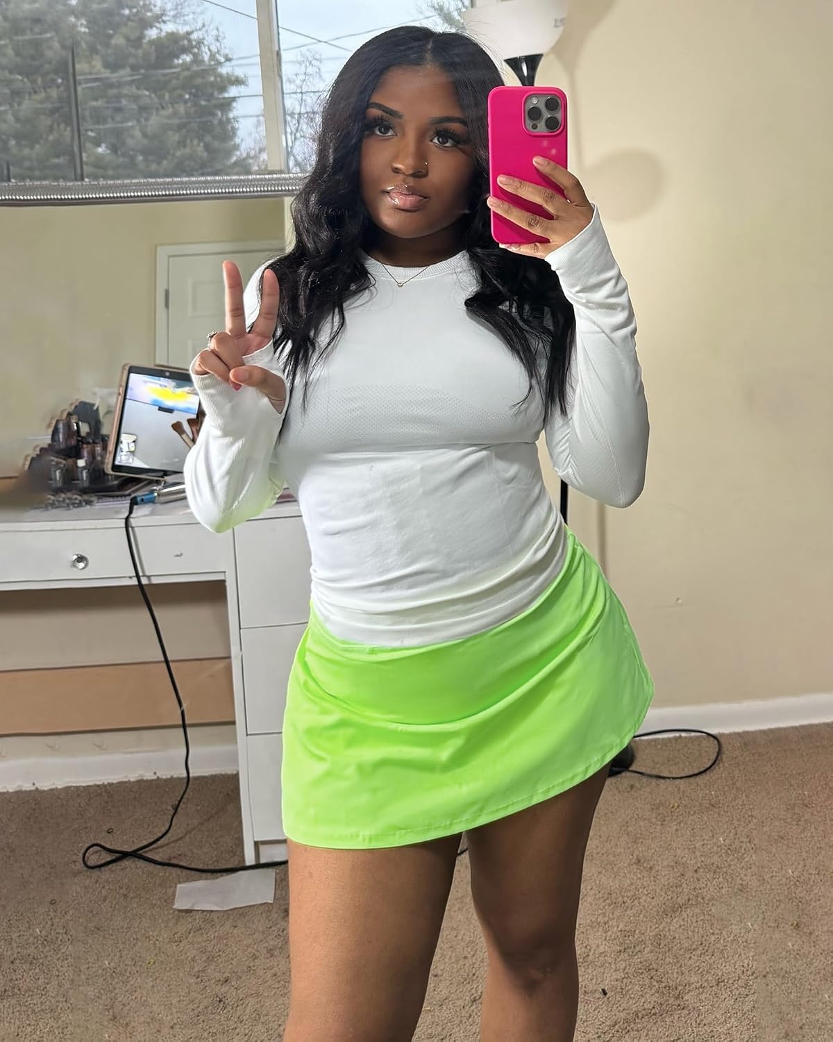 Stelle Women Tennis Skirt High Waisted Athletic Golf Skorts with Pockets | Tummy Control, Built-In Shorts, Deep Pockets, Pleated, Breathable, Lightweight, Tennis, Golf, Pickleball, Running, Workout(Lime Green)