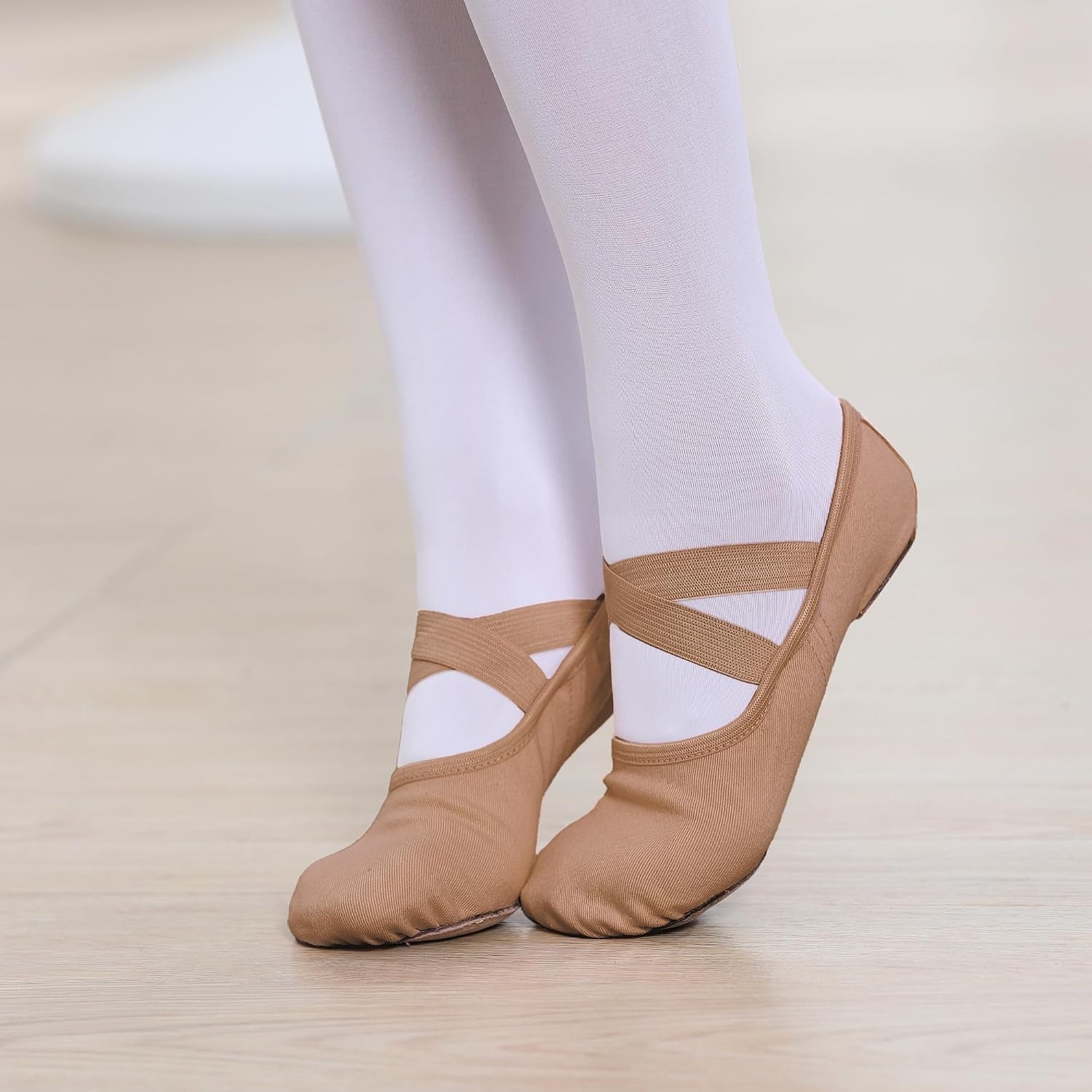 Stelle Ballet Shoes Toddler Slippers Highly Elastic Canvas Girls Ballerina Dance Shoes for Toddler/Little Kid/Big Kid/Women(Tan)