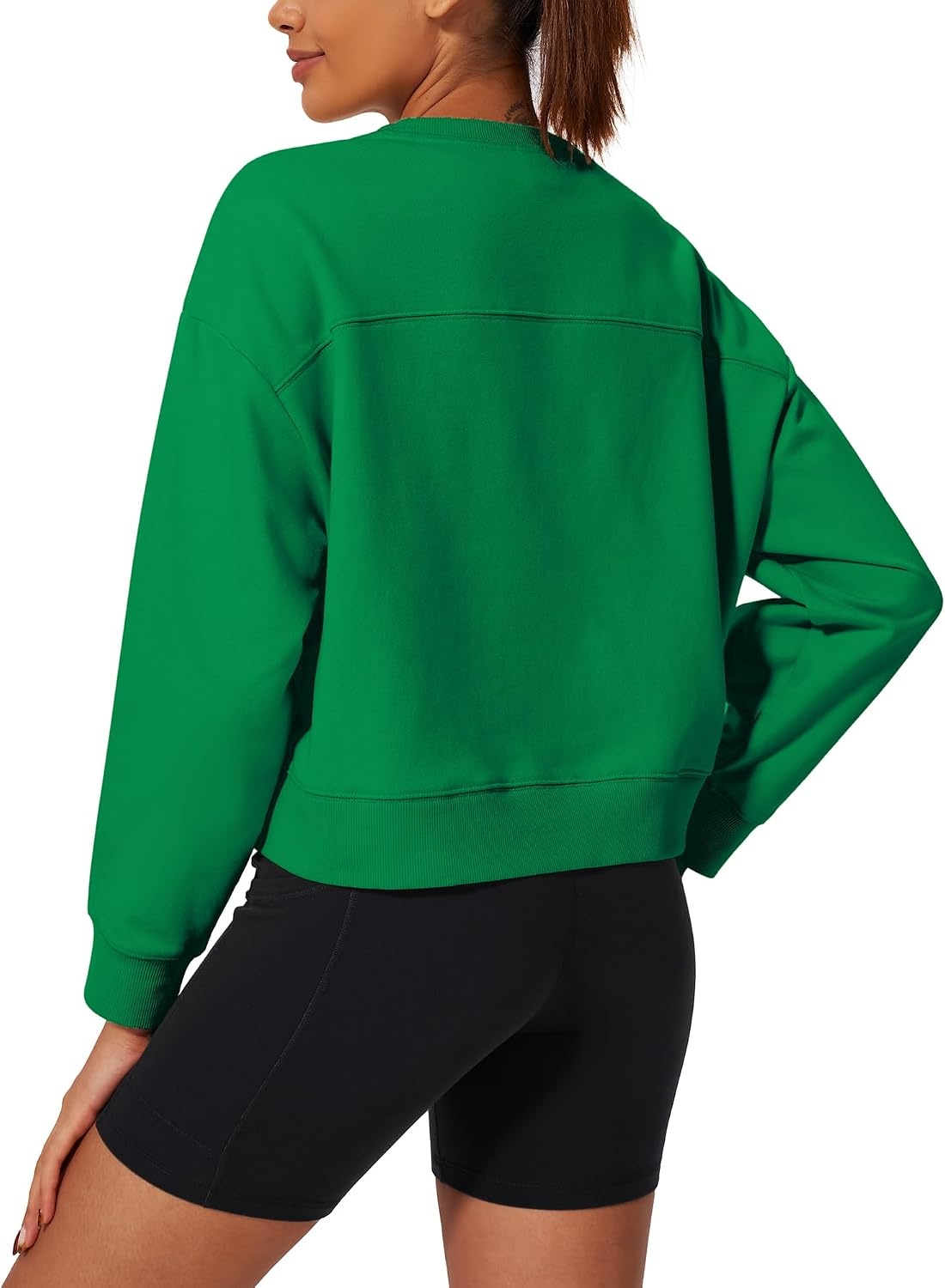 Stelle Cropped Sweatshirt for Women Crewneck Pullover Tops Oversized Long Sleeve Lightweight Casual Cotton Sweat Shirts(Kelly Green)