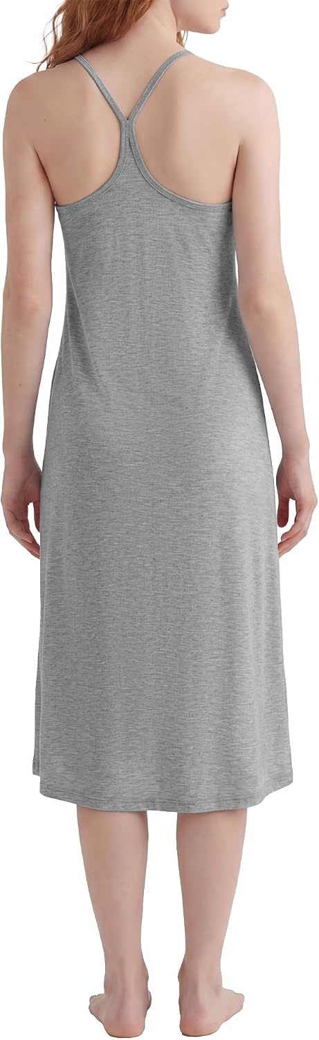 Stelle Nightgowns for Women Racerback Sleeveless Pajama Dress Spaghetti Strap Sleepwear Nightshirt(Light Hearher Grey)