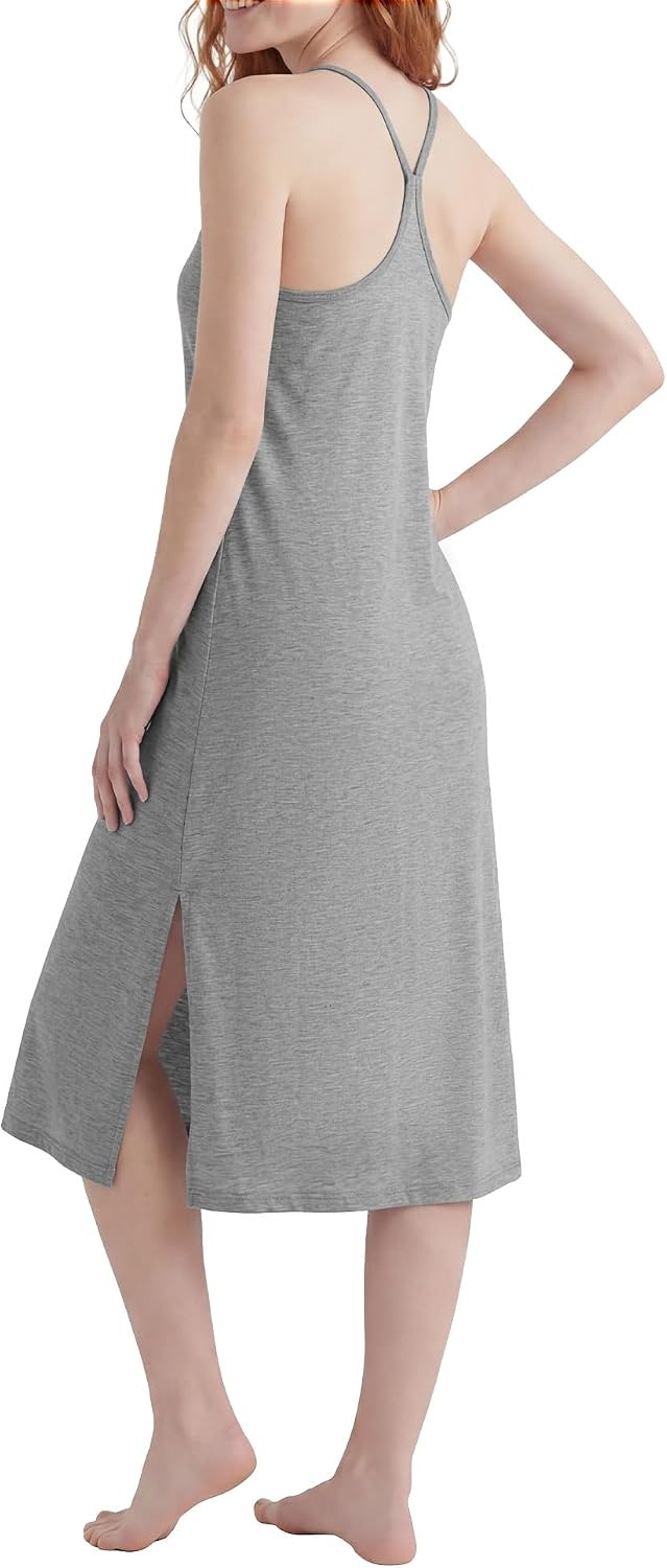 Stelle Nightgowns for Women Racerback Sleeveless Pajama Dress Spaghetti Strap Sleepwear Nightshirt(Light Hearher Grey)