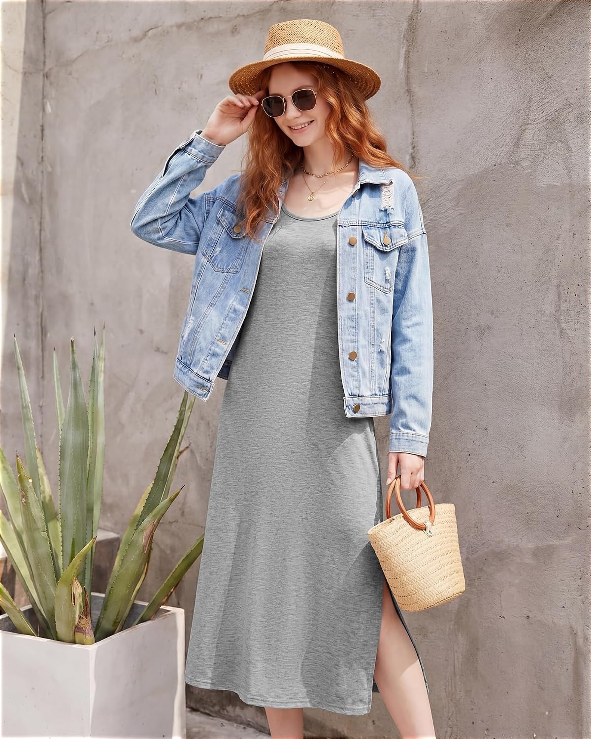 Stelle Nightgowns for Women Racerback Sleeveless Pajama Dress Spaghetti Strap Sleepwear Nightshirt(Light Hearher Grey)