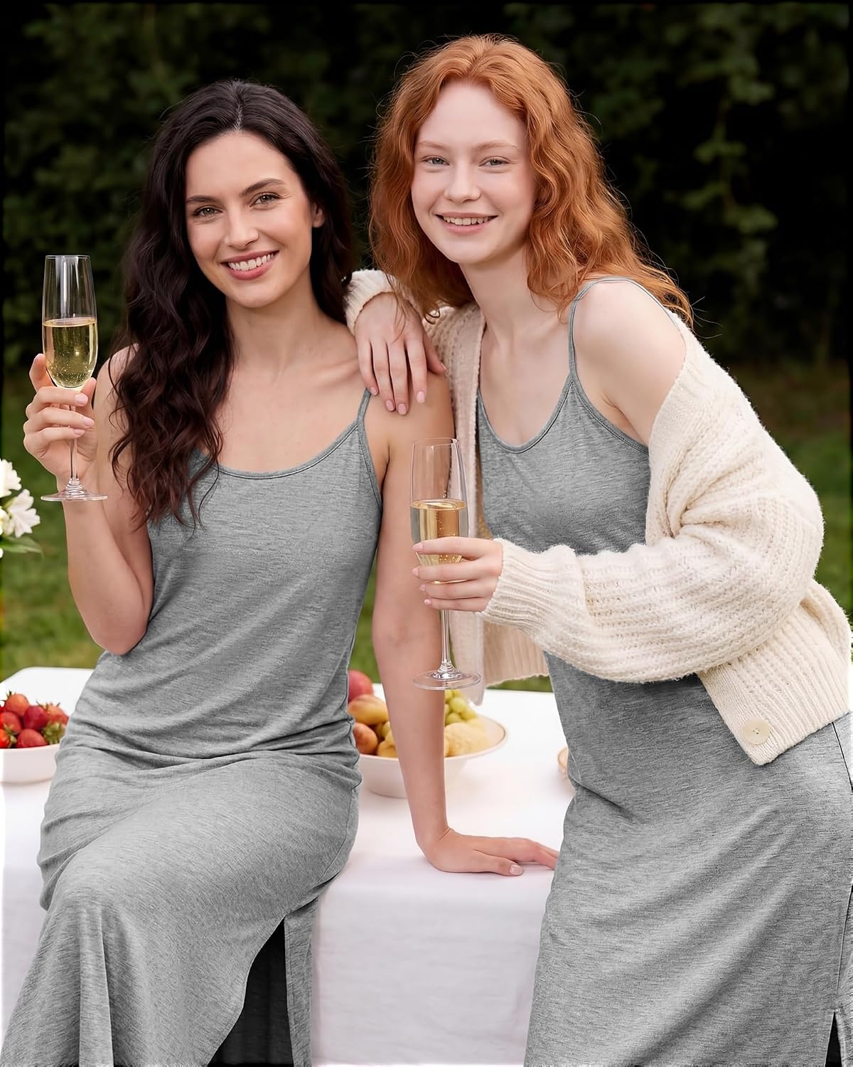 Stelle Nightgowns for Women Racerback Sleeveless Pajama Dress Spaghetti Strap Sleepwear Nightshirt(Light Hearher Grey)