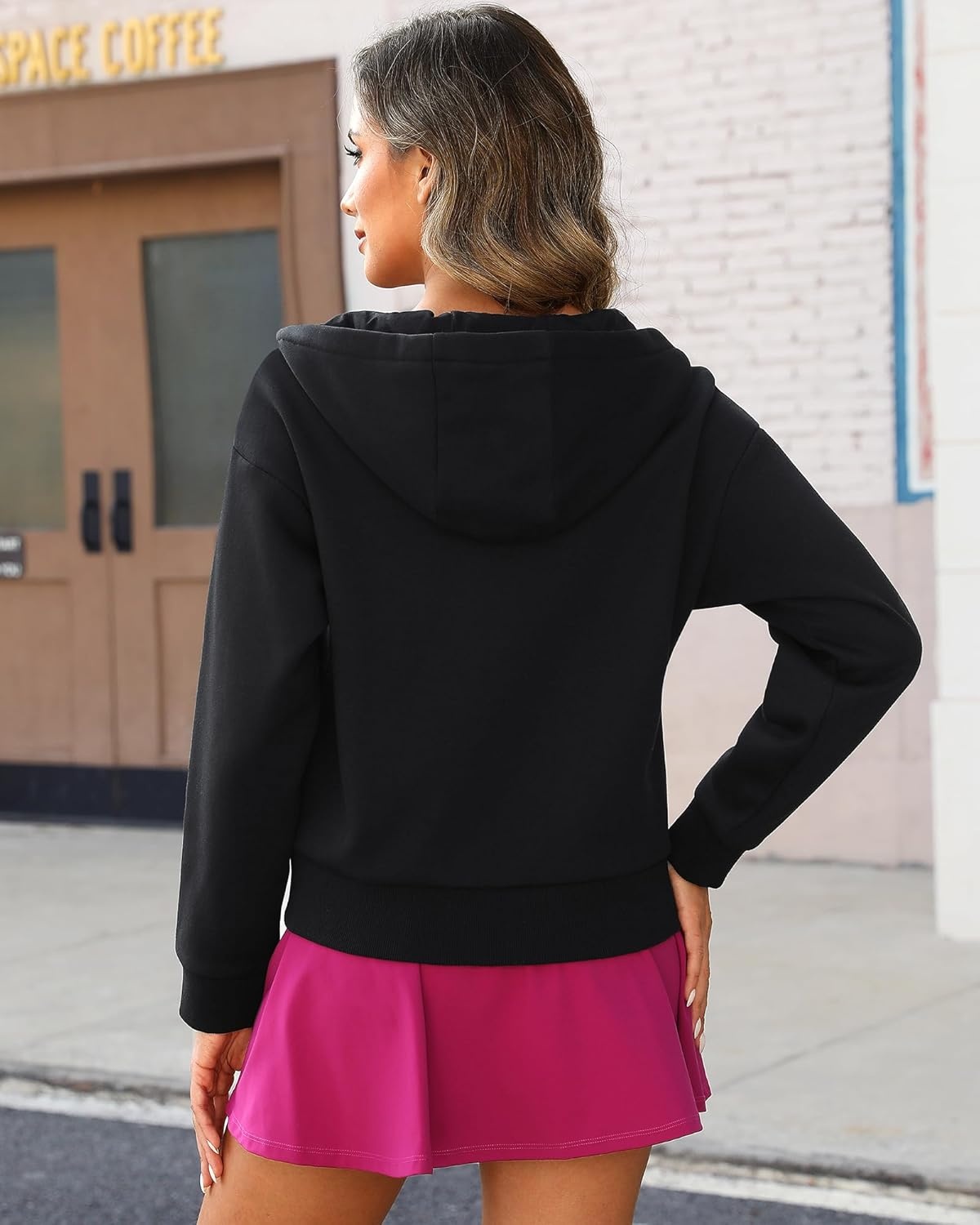 Stelle Zip Up Hoodies for Women Fleece Crop Jackets Long Sleeve Hooded Sweatshirts with Pockets Casual Coat(Black)