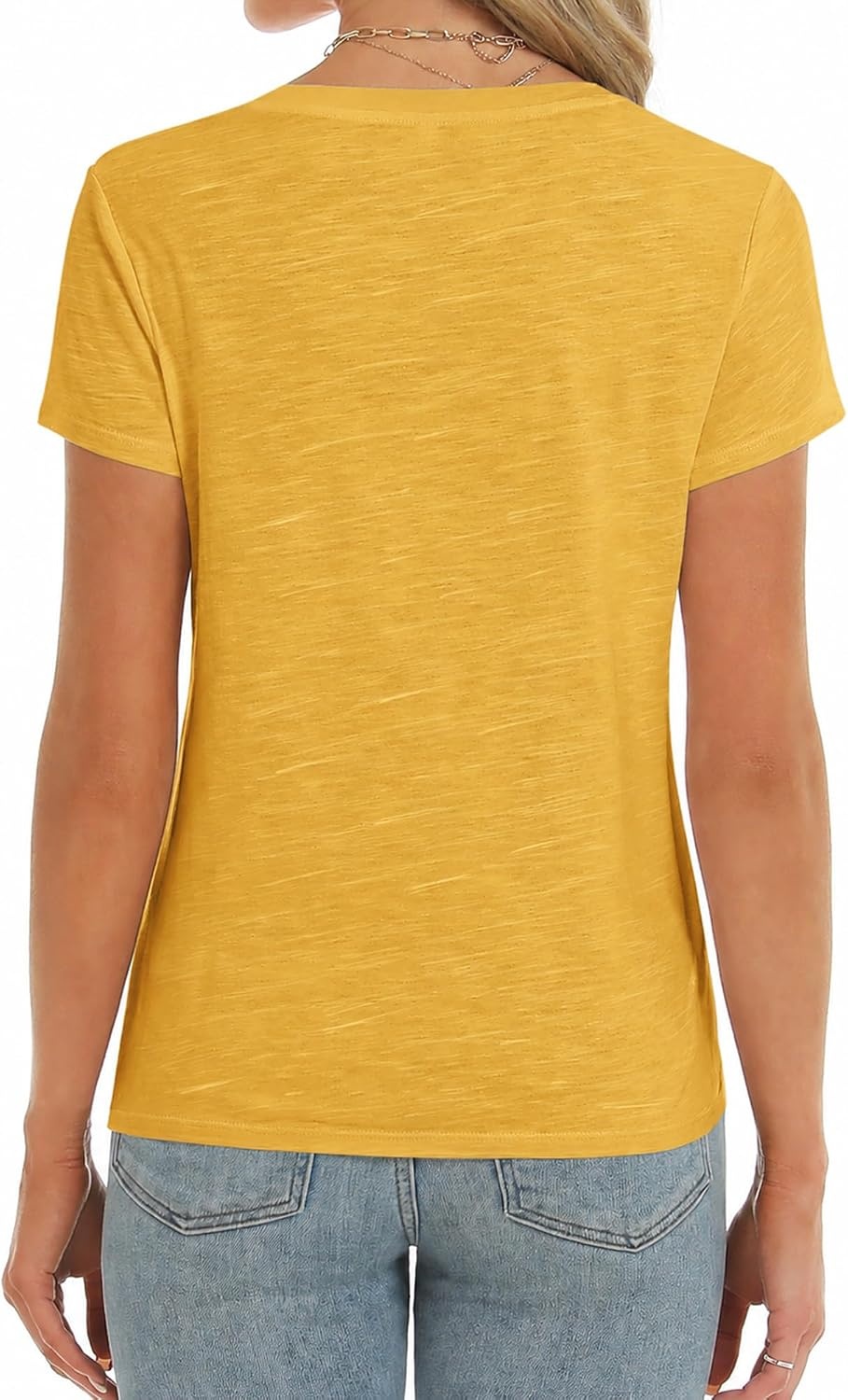 Stelle Womens Modal Soft T Shirts Short Sleeve V Neck Basic Tee Casual Loose Fit Tops Lightweight Soft Summer Outfits Clothes(Mustard)