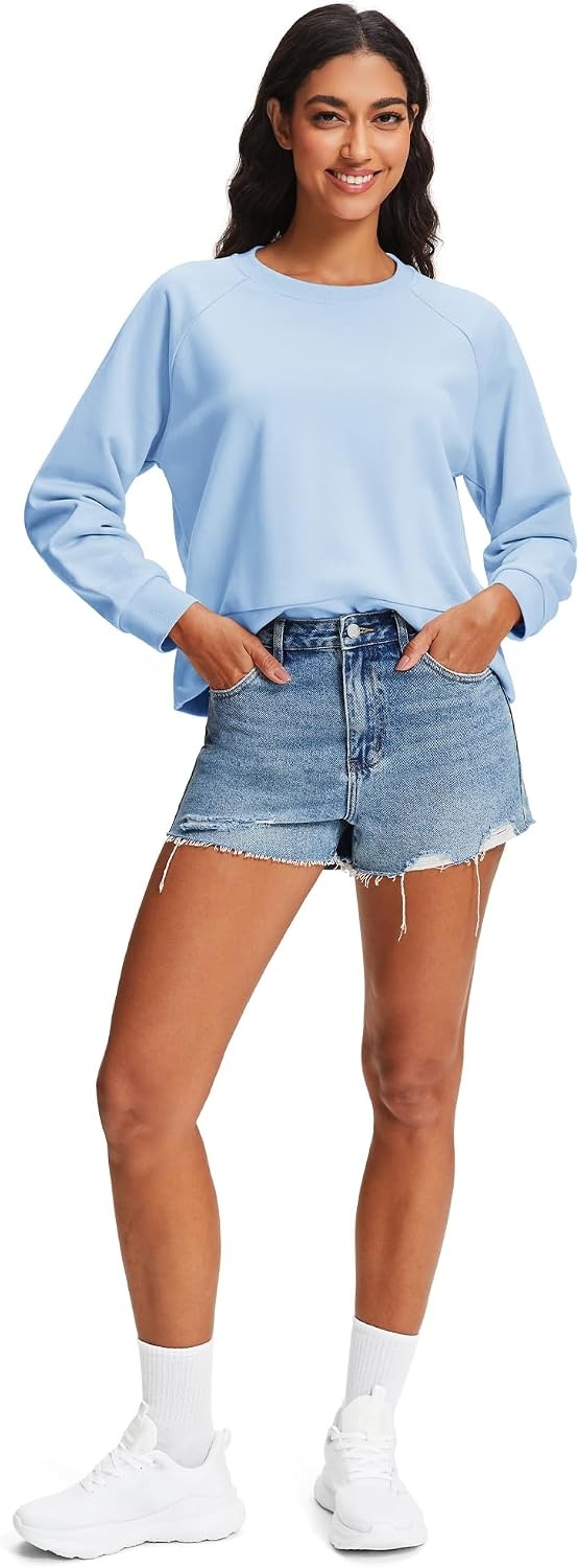 Stelle Women’s Raglan Crewneck Sweatshirt Relaxed Fit Casual Everyday(Baby Blue)
