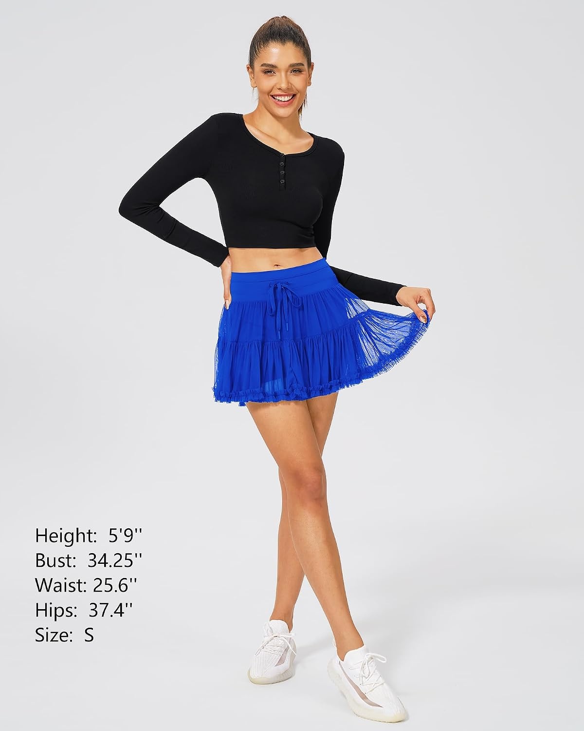 Stelle Women’s High Waist Athletic Skorts with Shorts Pockets Ruffle Hem Flowy Skirts Mini Tiered Short Skirt Casual Summer(Sapphire)
