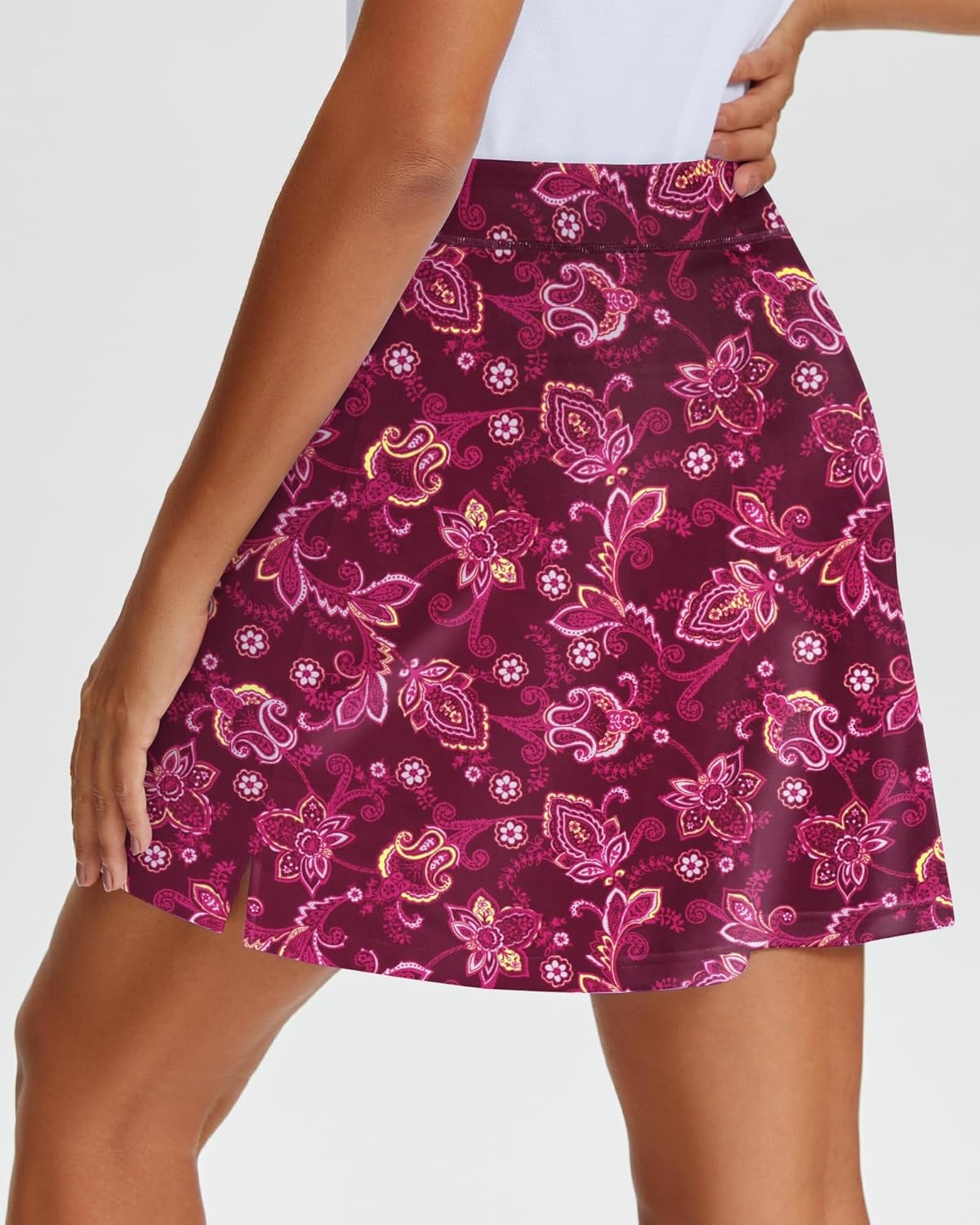 Stelle Women’s Athletic Skorts 17″ Golf Skirts Inner Shorts Tennis Skort with 2 Pockets Running Sports Pickleball Skirt(Scarlet Vines Print)
