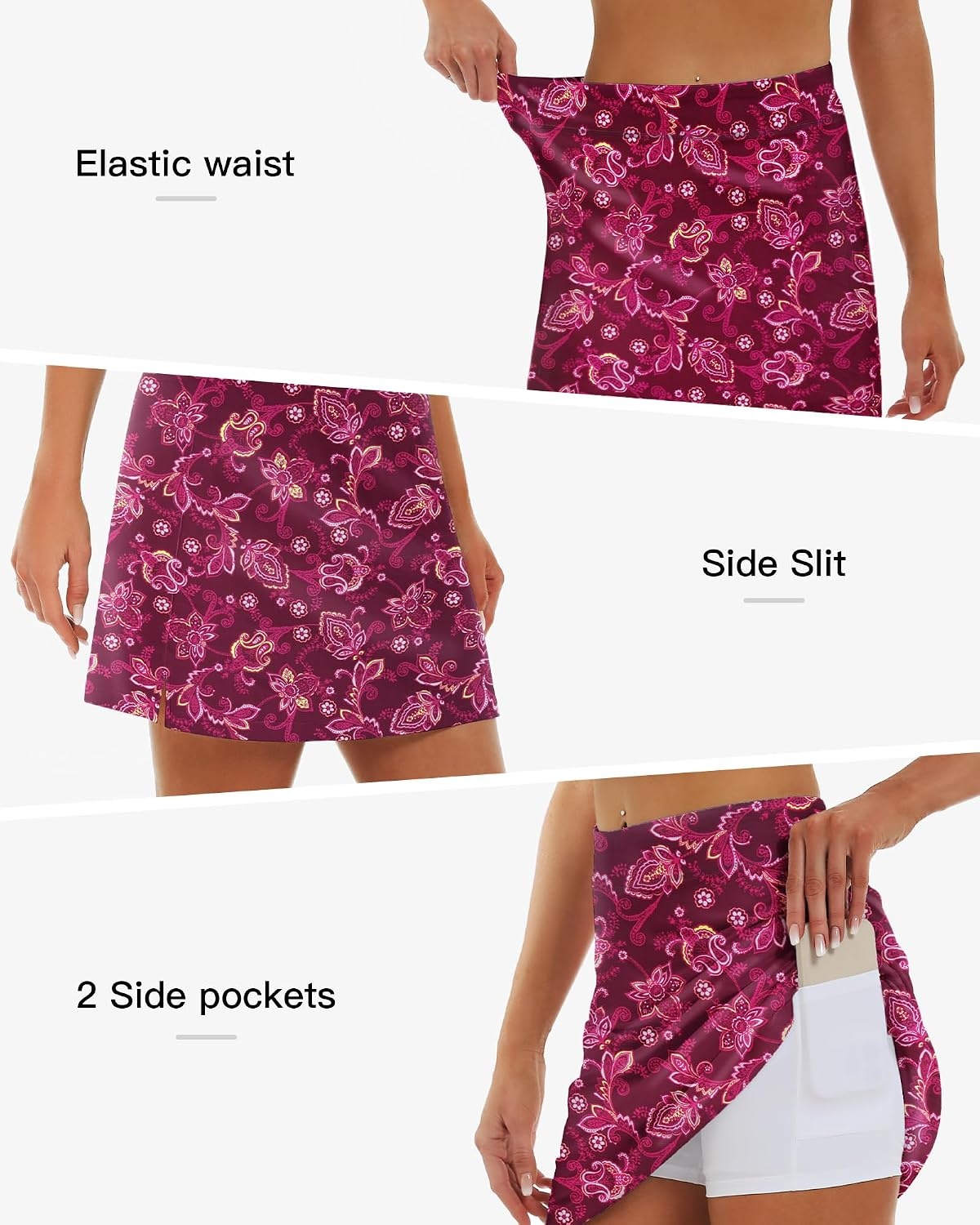 Stelle Women’s Athletic Skorts 17″ Golf Skirts Inner Shorts Tennis Skort with 2 Pockets Running Sports Pickleball Skirt(Scarlet Vines Print)
