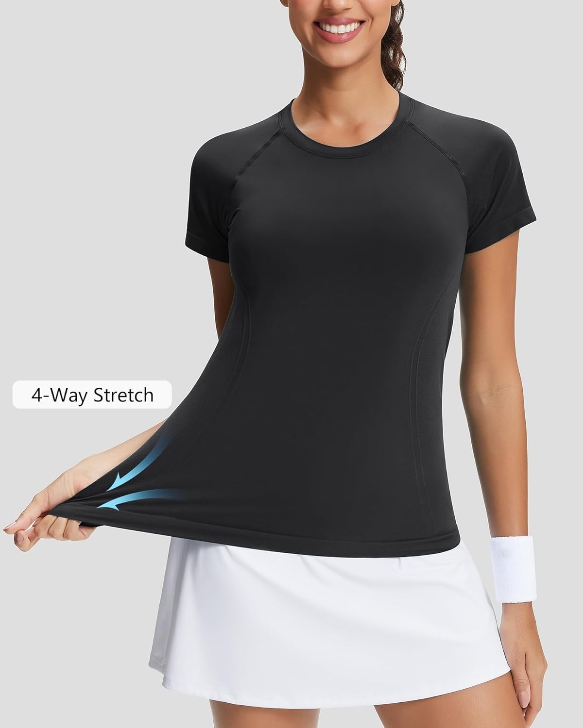 Stelle Womens Workout Tops Short Sleeve Seamless Athletic Shirts Yoga Gym Running T-Shirts(Black)