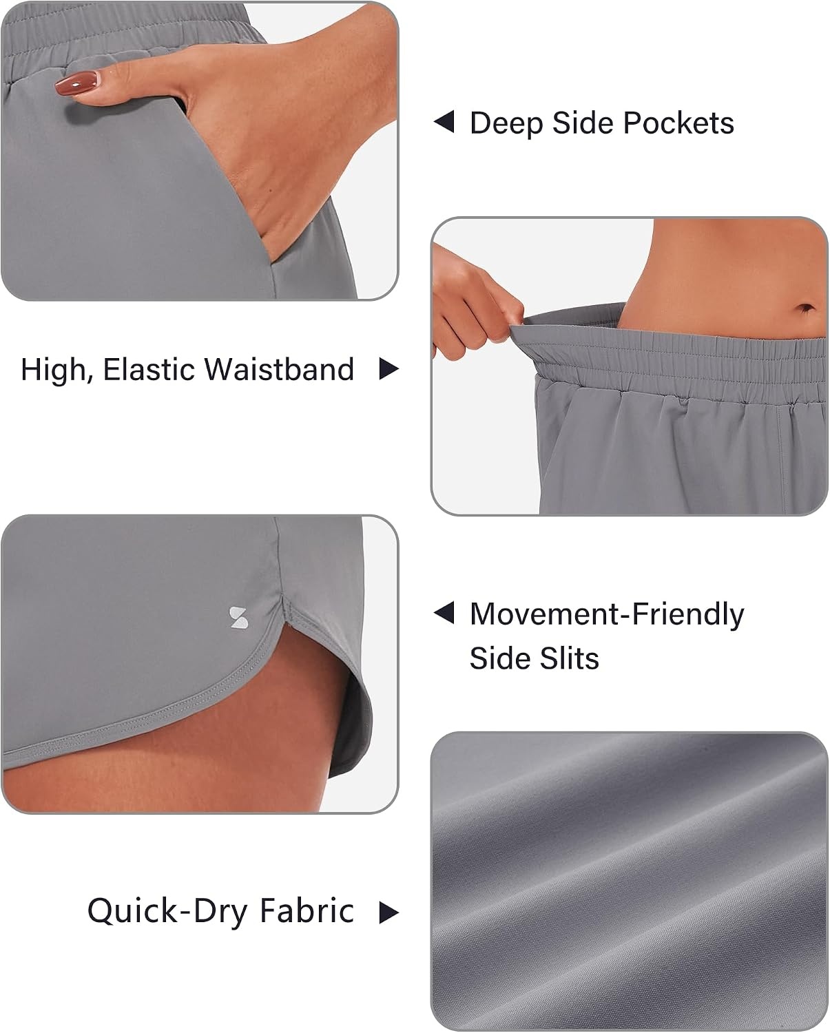 Stelle Womens 3″ Running Shorts Mesh Liner High Waisted Workout Shorts Quick Dry Dolphin Athletic Shorts with Pockets(Smoke Grey)