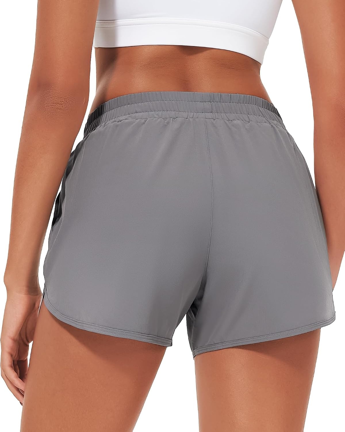 Stelle Womens 3″ Running Shorts Mesh Liner High Waisted Workout Shorts Quick Dry Dolphin Athletic Shorts with Pockets(Smoke Grey)