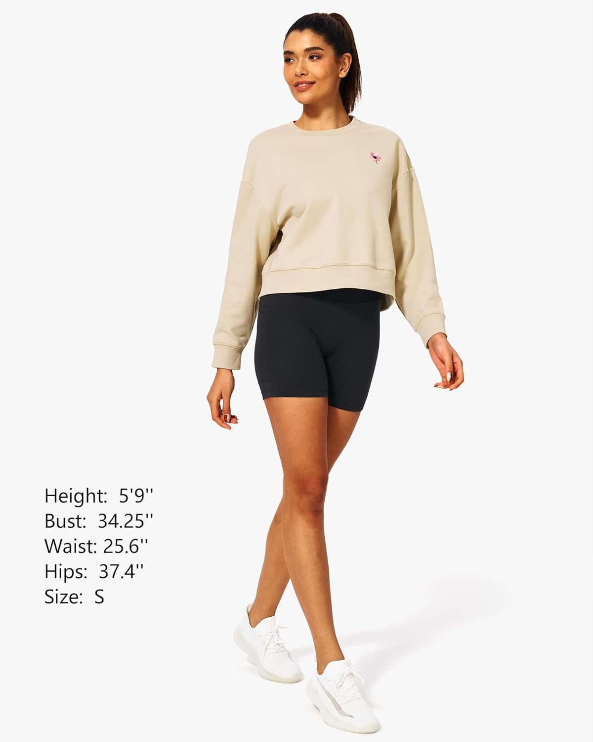 Stelle Cropped Sweatshirt for Women Crewneck Pullover Tops Oversized Long Sleeve Lightweight Casual Cotton Sweat Shirts(Limestone)