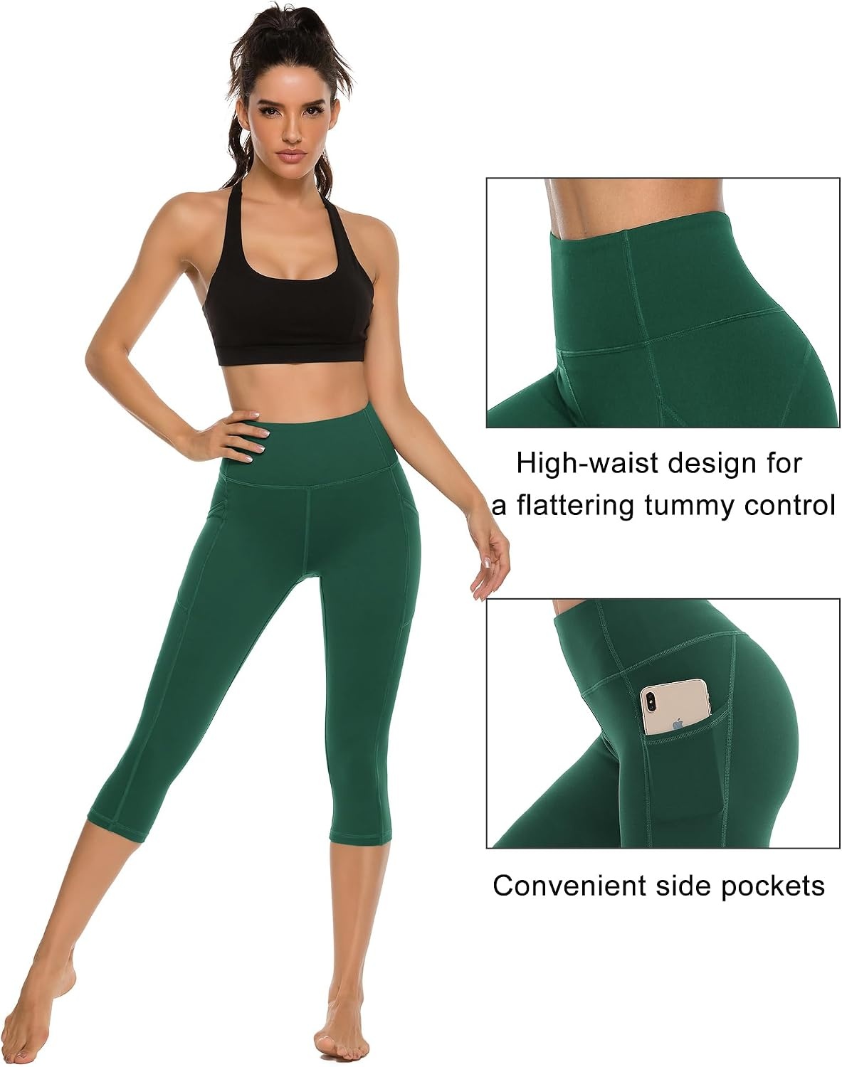 Stelle Capri Leggings for Women Yoga Pants with Pockets High Waisted Legging for Gym Workout(Forest Green)