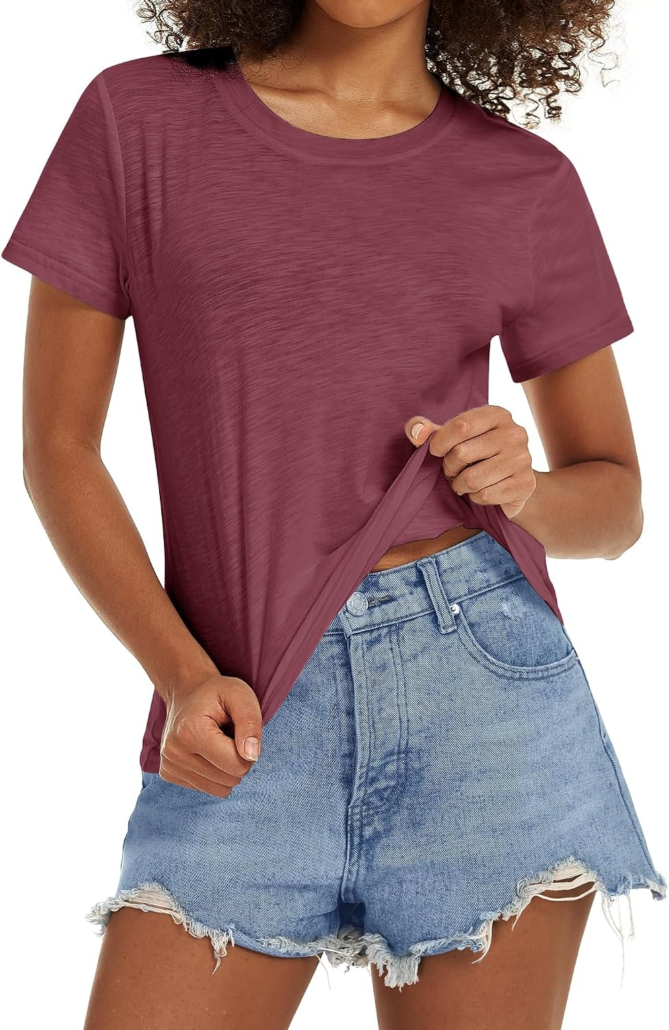 Stelle Womens Cotton T Shirts Comfort Soft Casual Everyday Modal Tops(Burgundy)