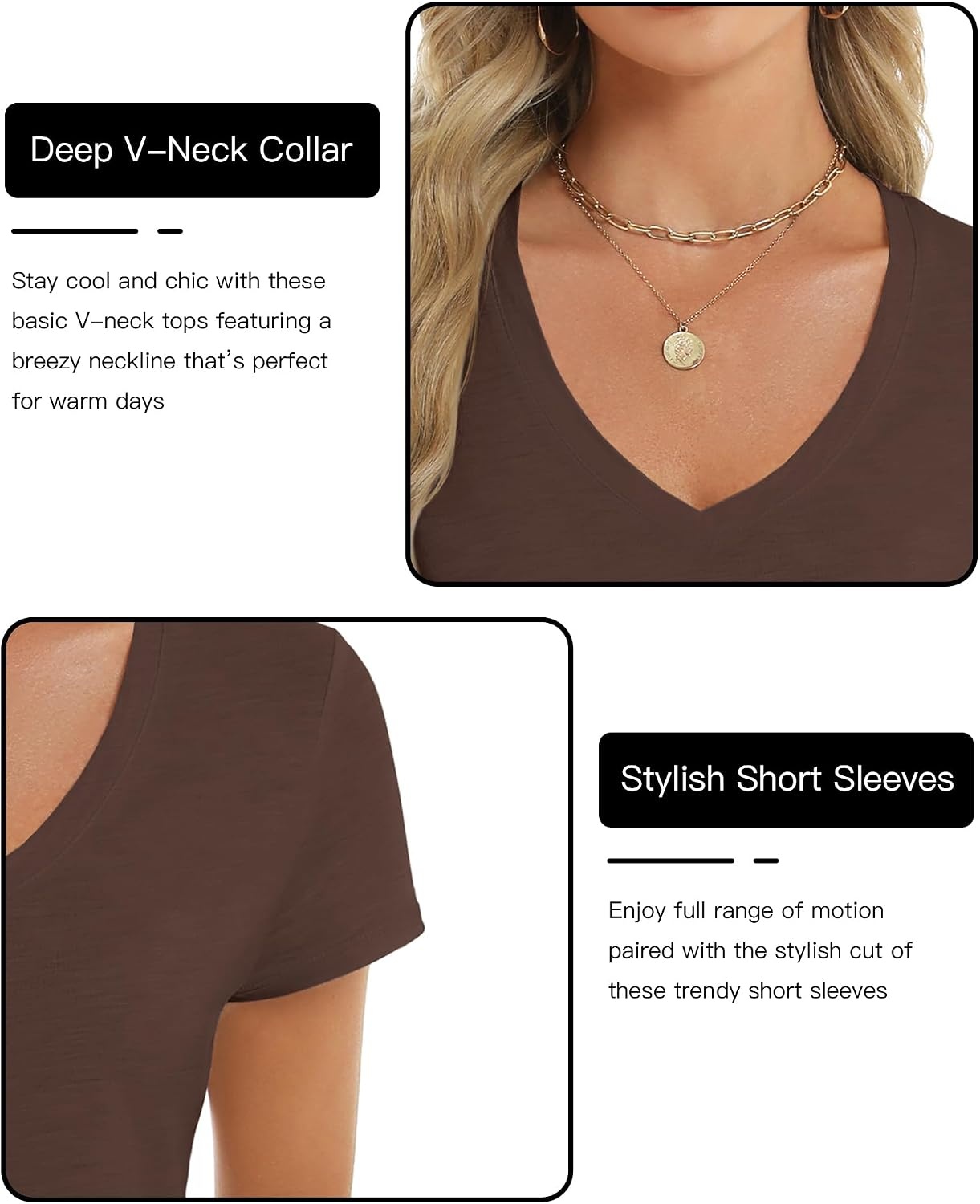 Stelle Womens Modal Soft T Shirts Short Sleeve V Neck Basic Tee | Breathable fabric, Loose Fit, Lightweight, Layering essential, Streetwear, Summer Outfits(Cocoa)