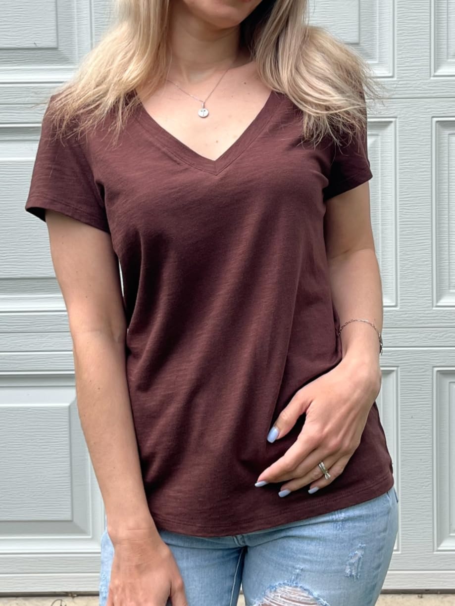 Stelle Womens Modal Soft T Shirts Short Sleeve V Neck Basic Tee | Breathable fabric, Loose Fit, Lightweight, Layering essential, Streetwear, Summer Outfits(Cocoa)