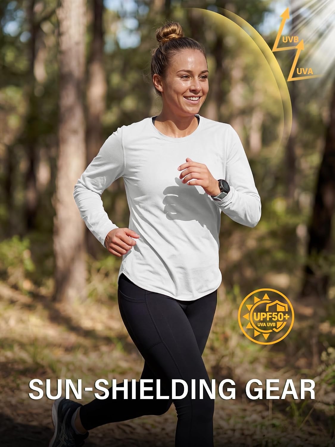 Stelle Women Long Sleeve Workout Tops UPF 50+ UV Protection Running Athletic Shirt Lightweight Quick Dry(White)