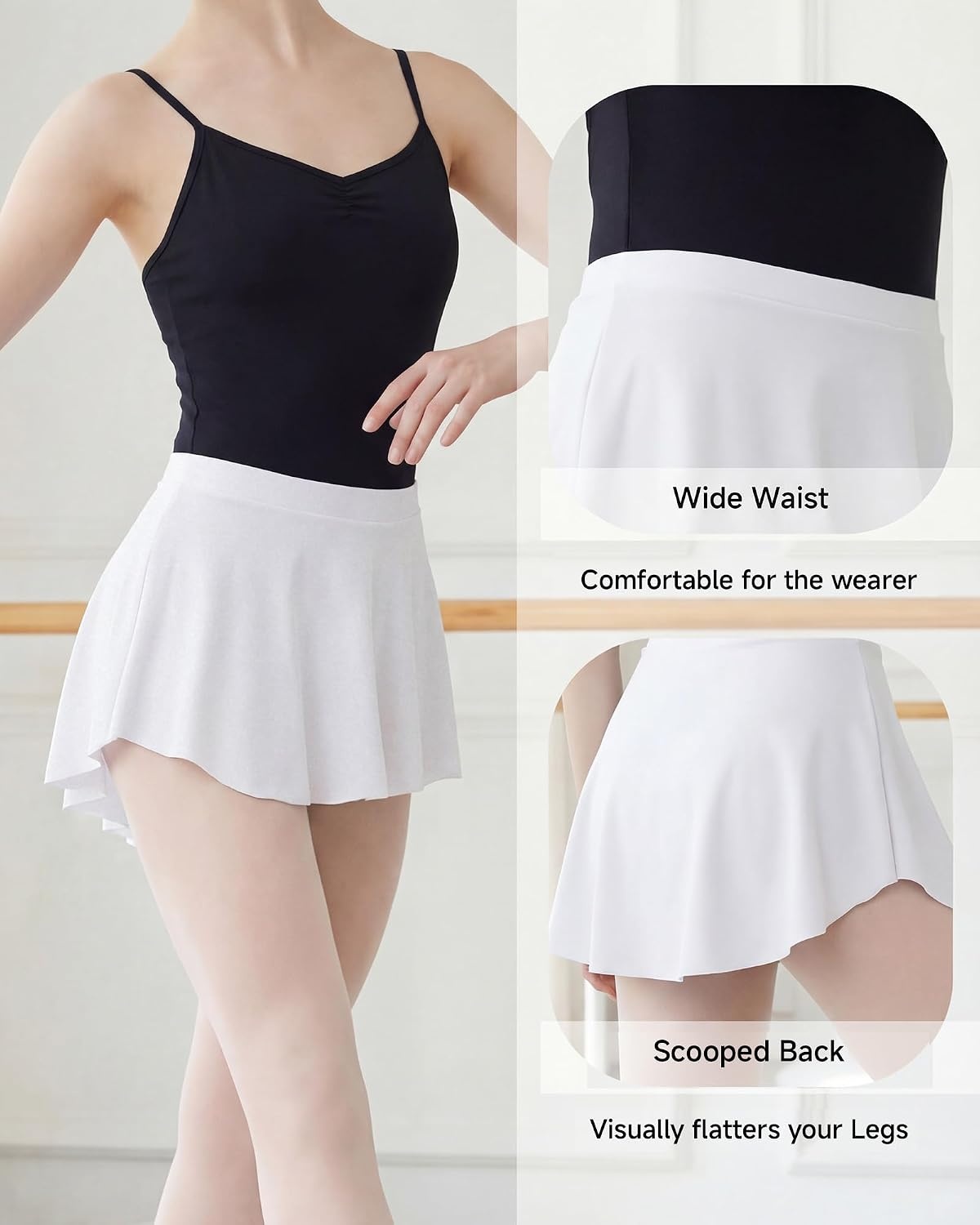 Stelle Ballet Skirt Women Pull On Dance Wrap Skirts Adult Ballerina Outfit | Black/white ballet skirt women, Elastic waist pull on, High-Low Mini Skirt, Dance, Rehearsal, Recital, Studio wear(White)
