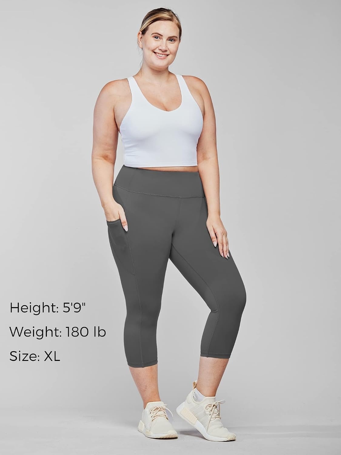 Stelle Women’s Capri Yoga Pants with Pockets Essential High Waisted Leggings for Workout(Cotton Like Softness-charcoal)